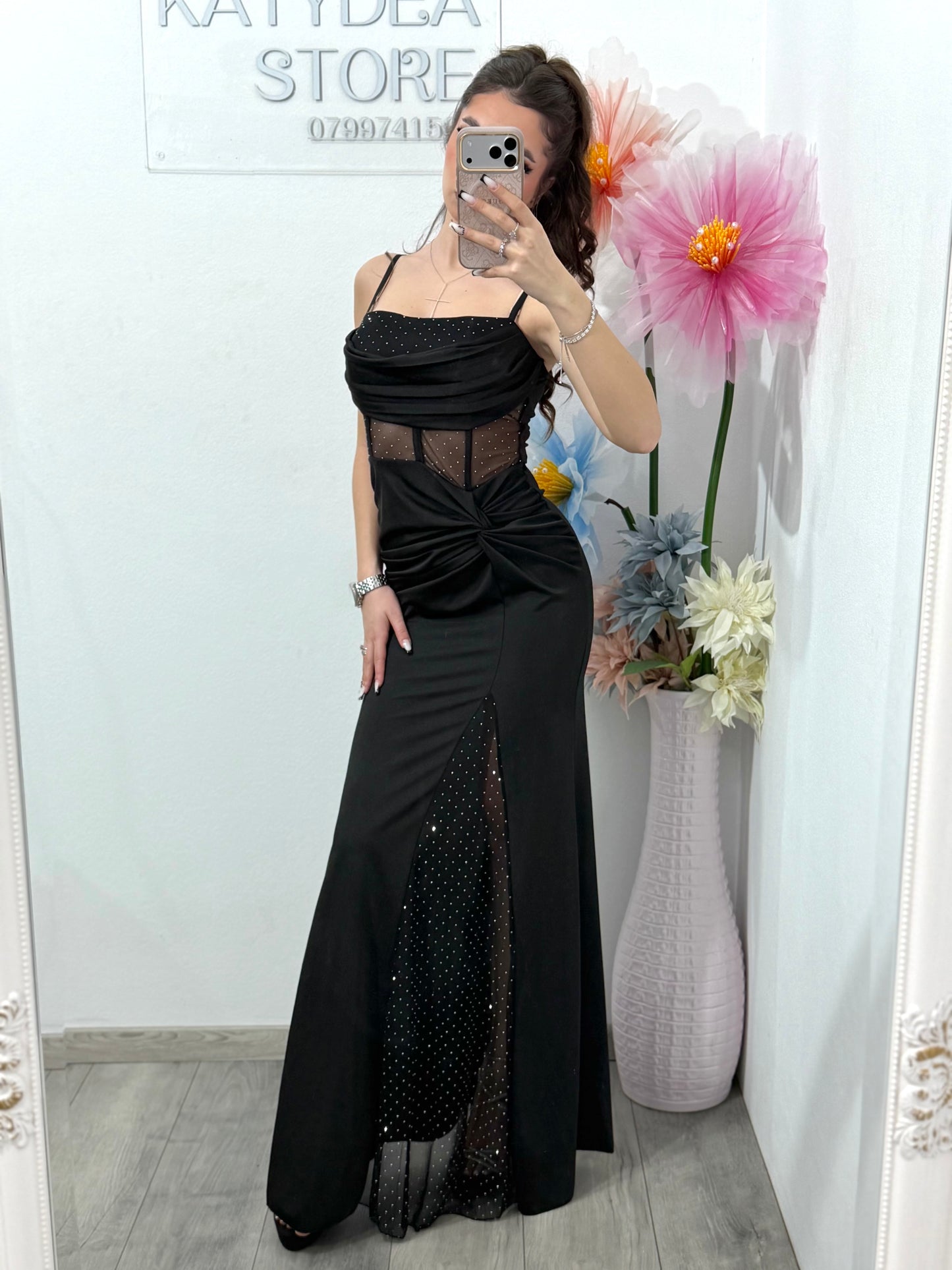 Rochie de seara,neagra cu cristale inserate Gabrielle