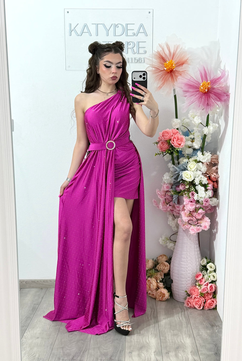Rochie elegantă cu cristale fucsia Cleopatra