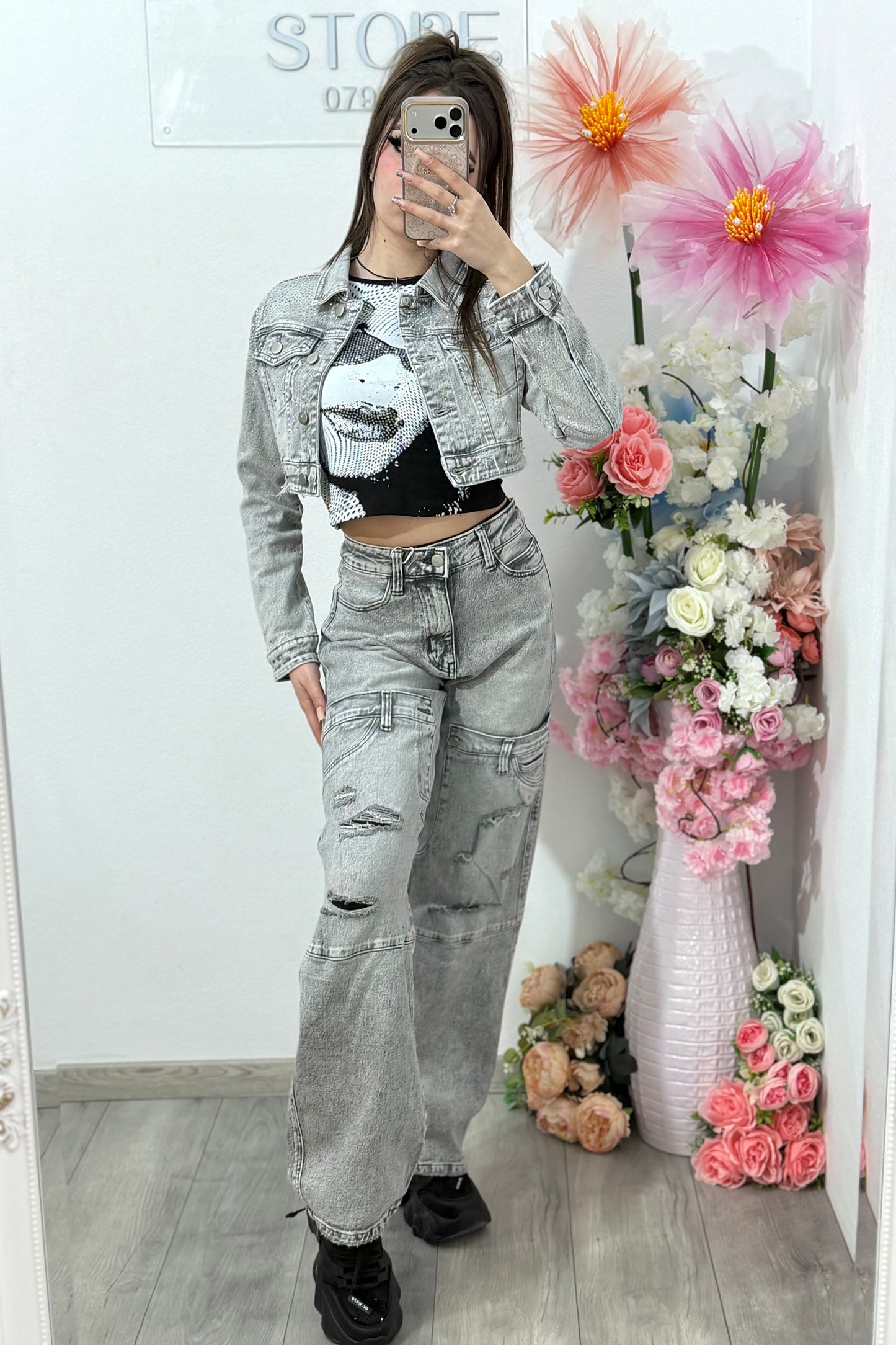 Jeans largi prespălați cu rupturi RAMONA