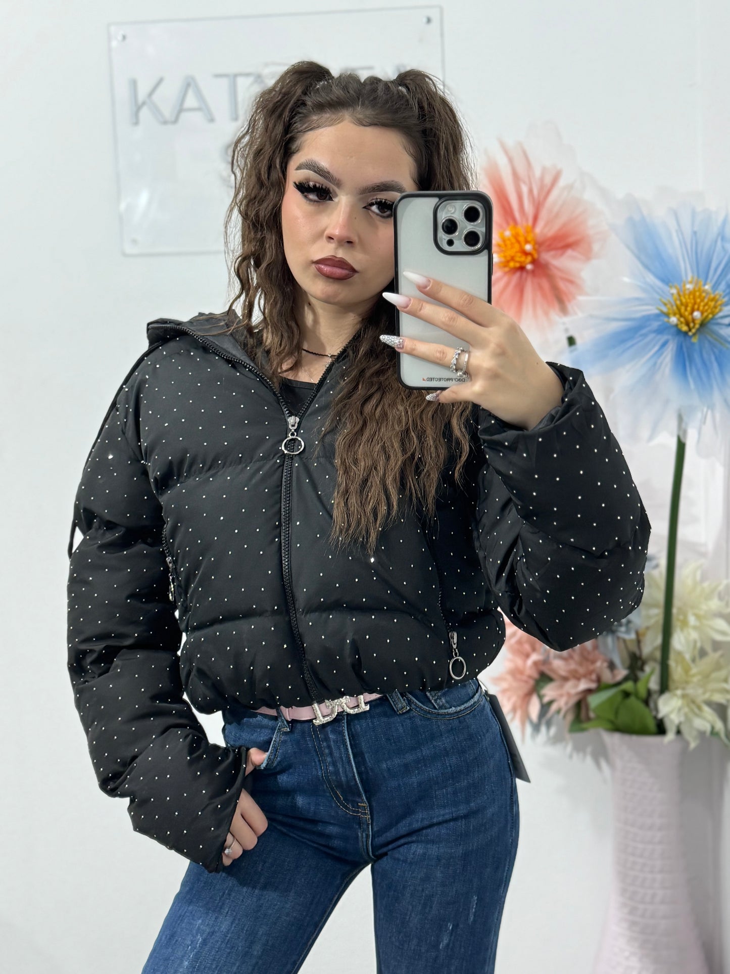 Geacă cu cristale argintii ștanțate ALEXA