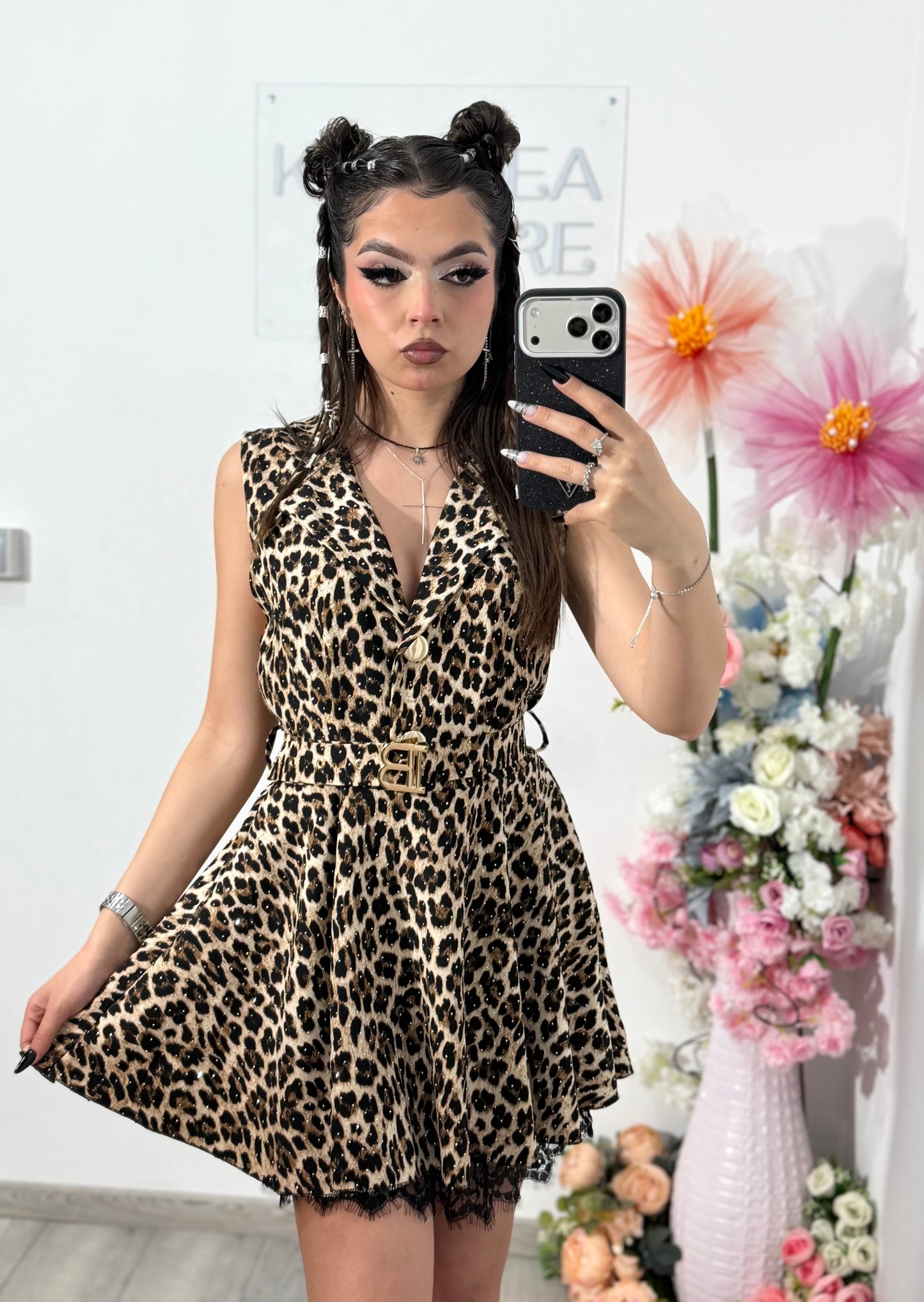 Salopetă elegantă cu cristale și imprimeu animal VICTORIA