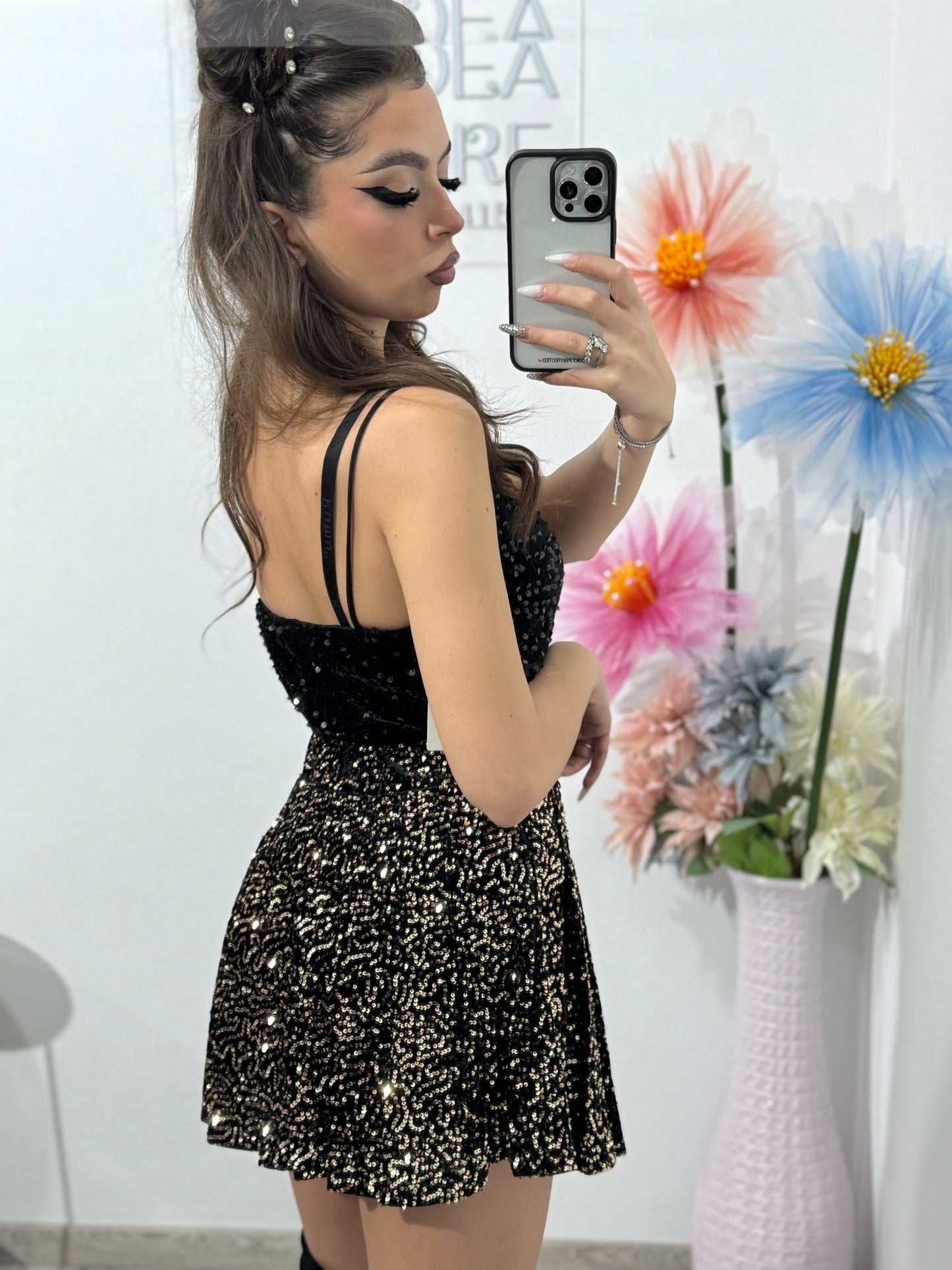 Fustă-pantalon plisată din paiete aurii DELIA