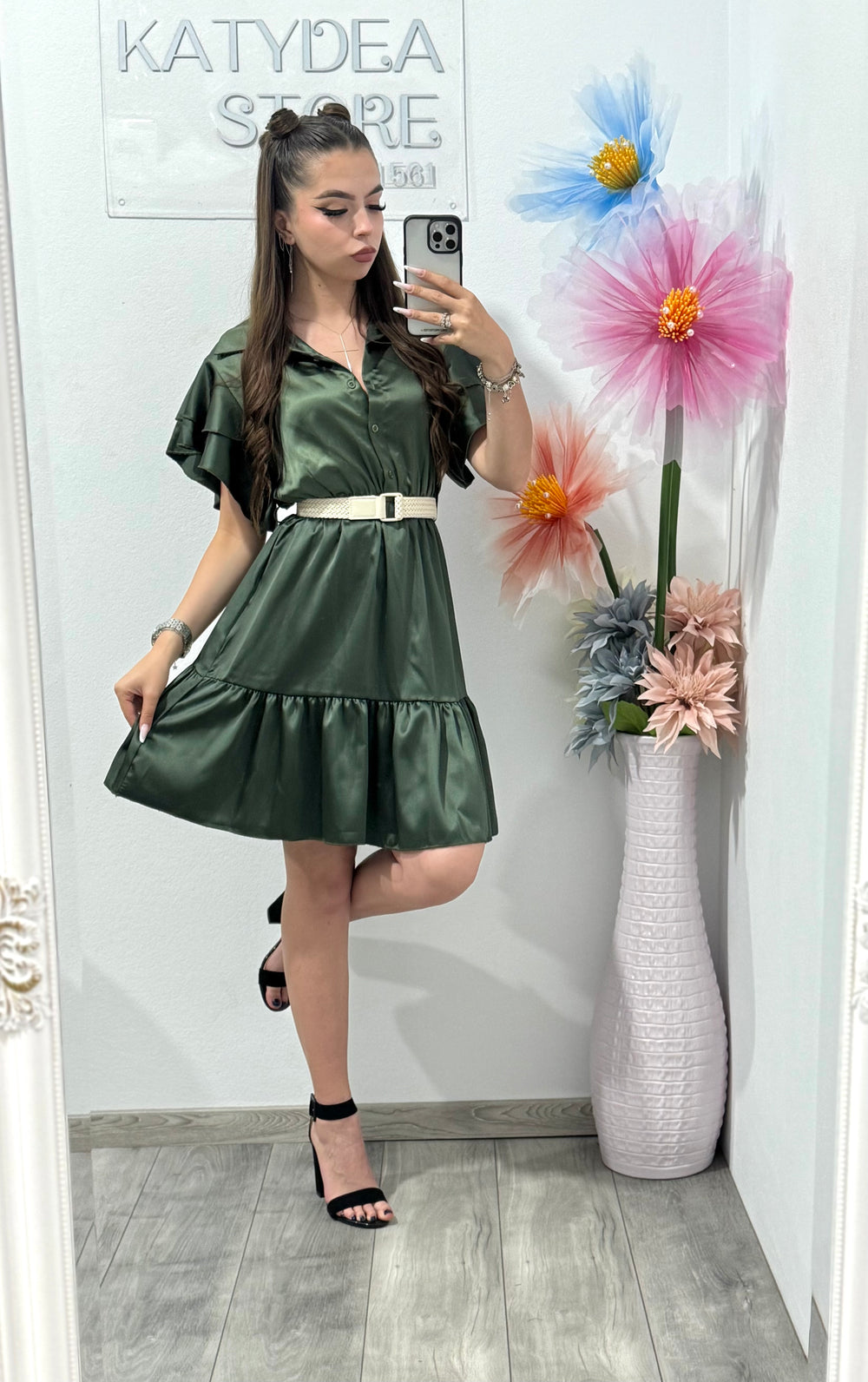 Rochie din satin cu volanase Chloe