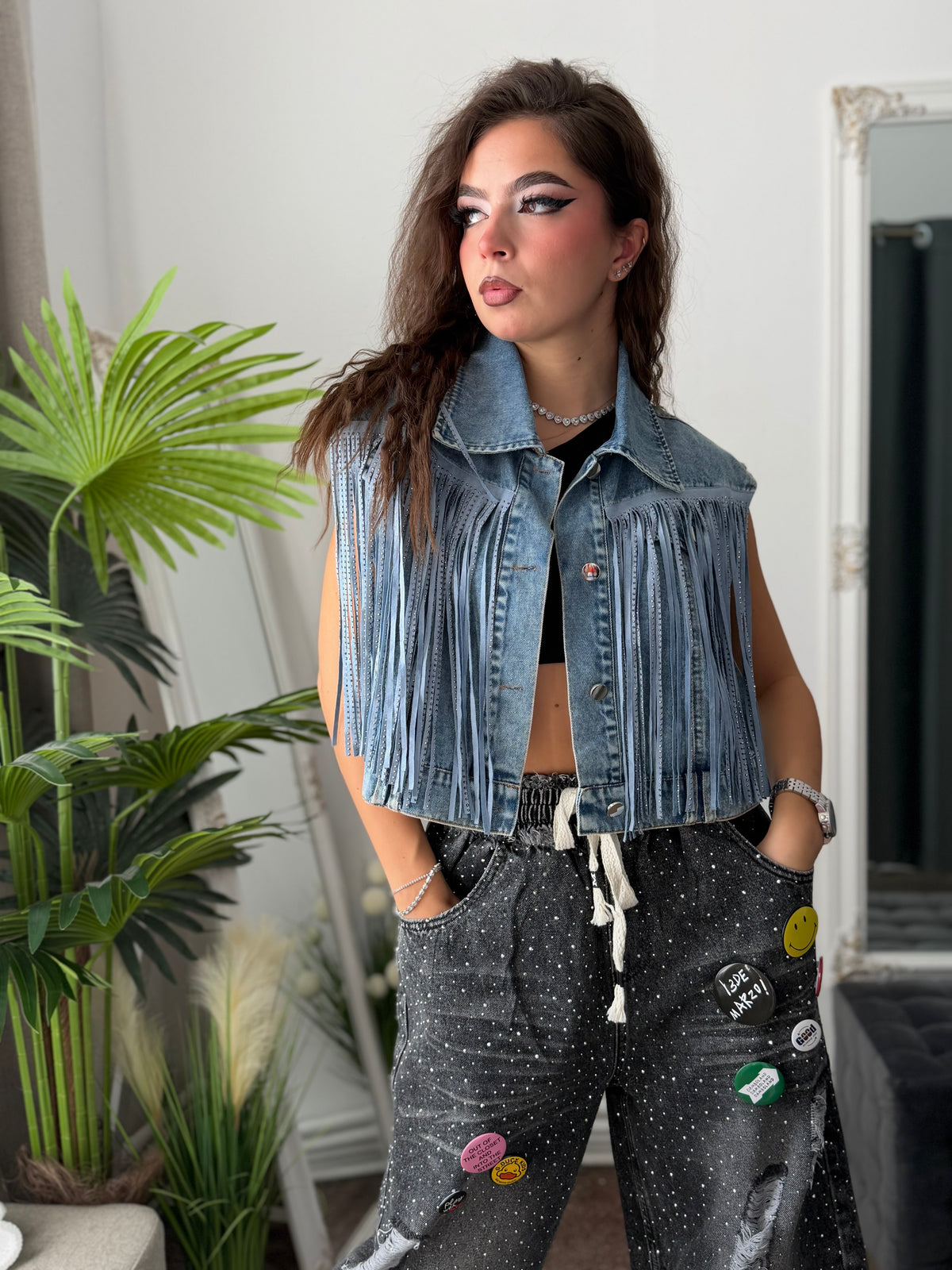 Vestă din denim cu cristale BELLA