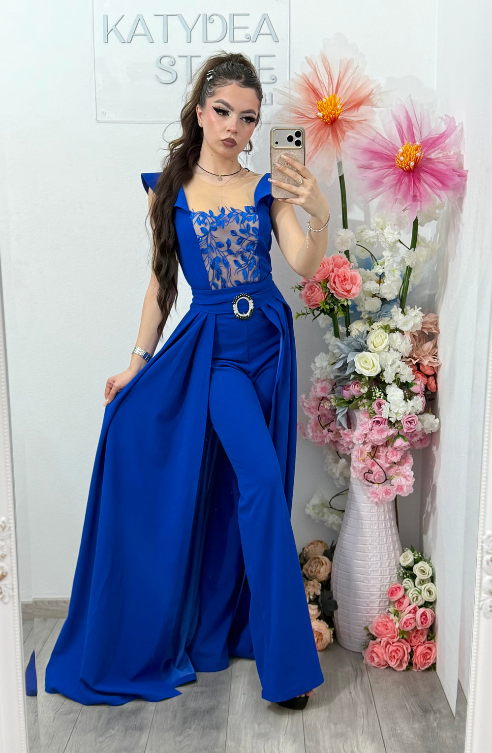 Salopeta albastra eleganta cu trena detasabila Belle