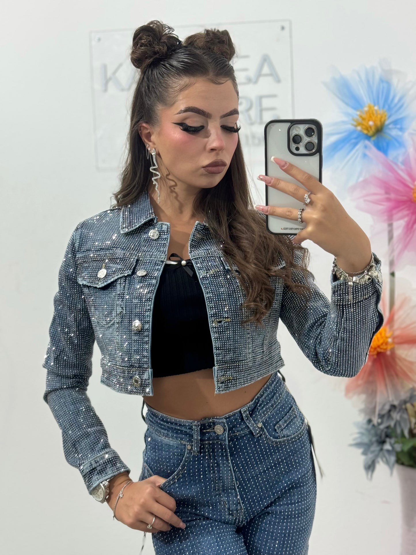 Geacă denim full cristale Xonia