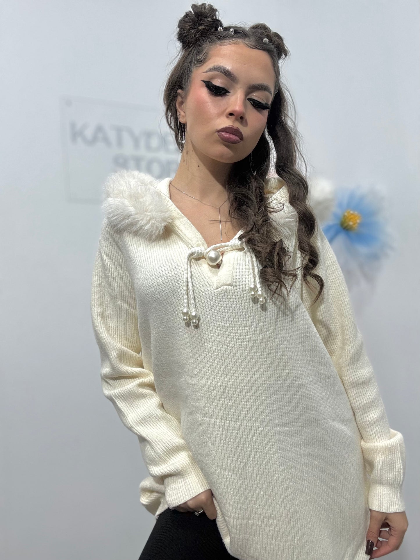 Hanorac din tricot cu blăniță Monika