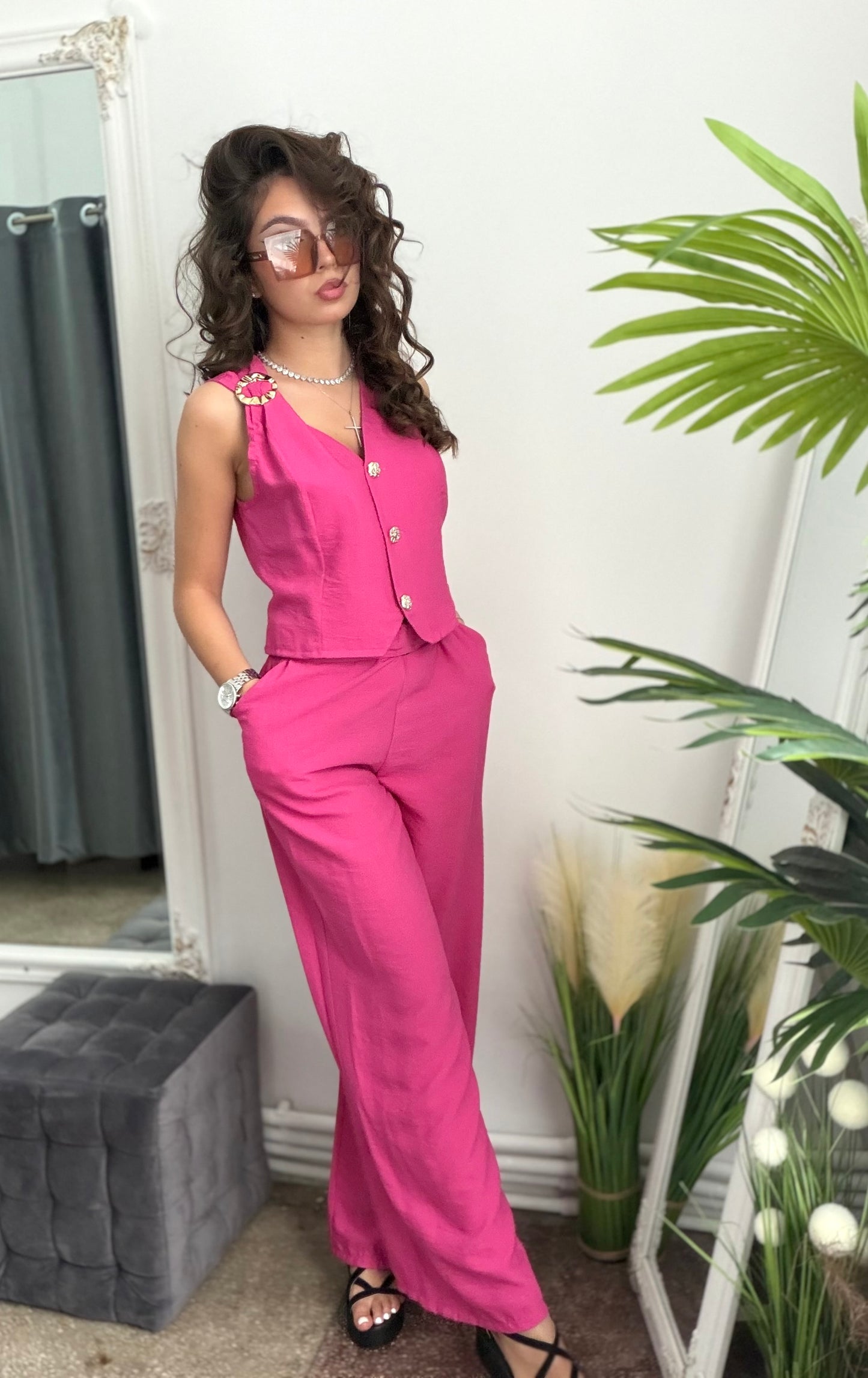 Compleu din in ELEGANCE fucsia