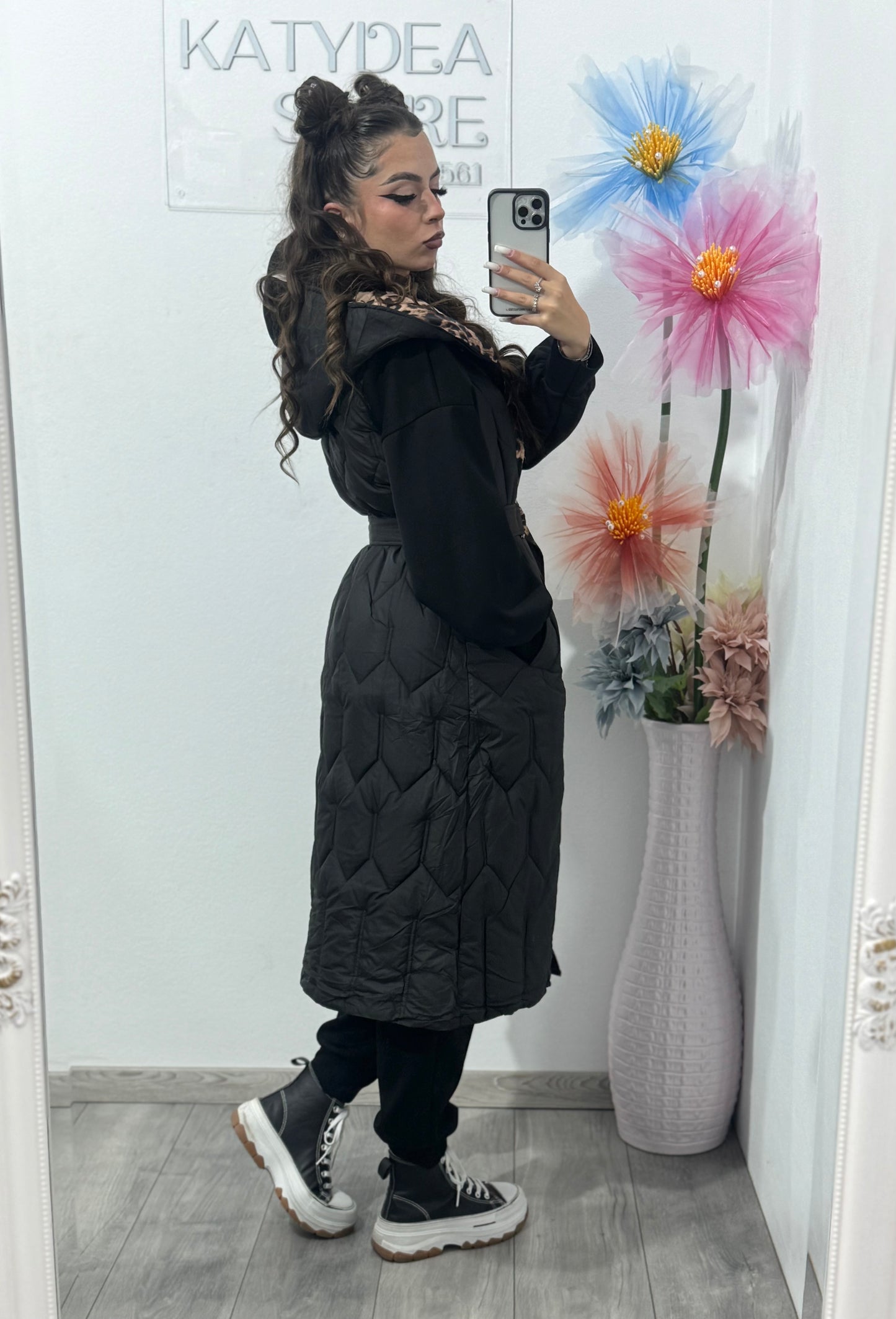 Vestă lungă neagră cu Animalprint Karla