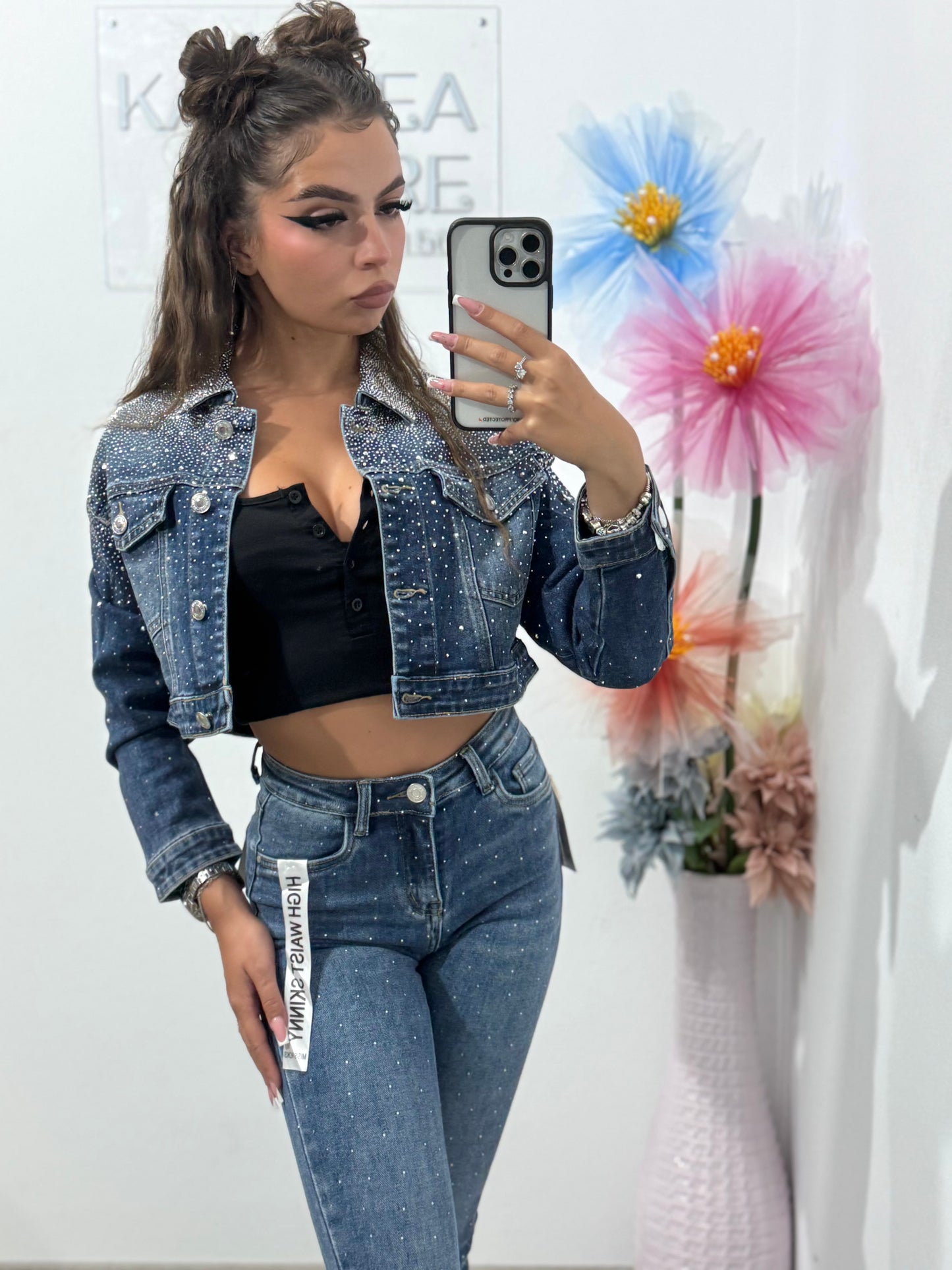 Geacă din denim cu cristale ștanțate blue Lorena