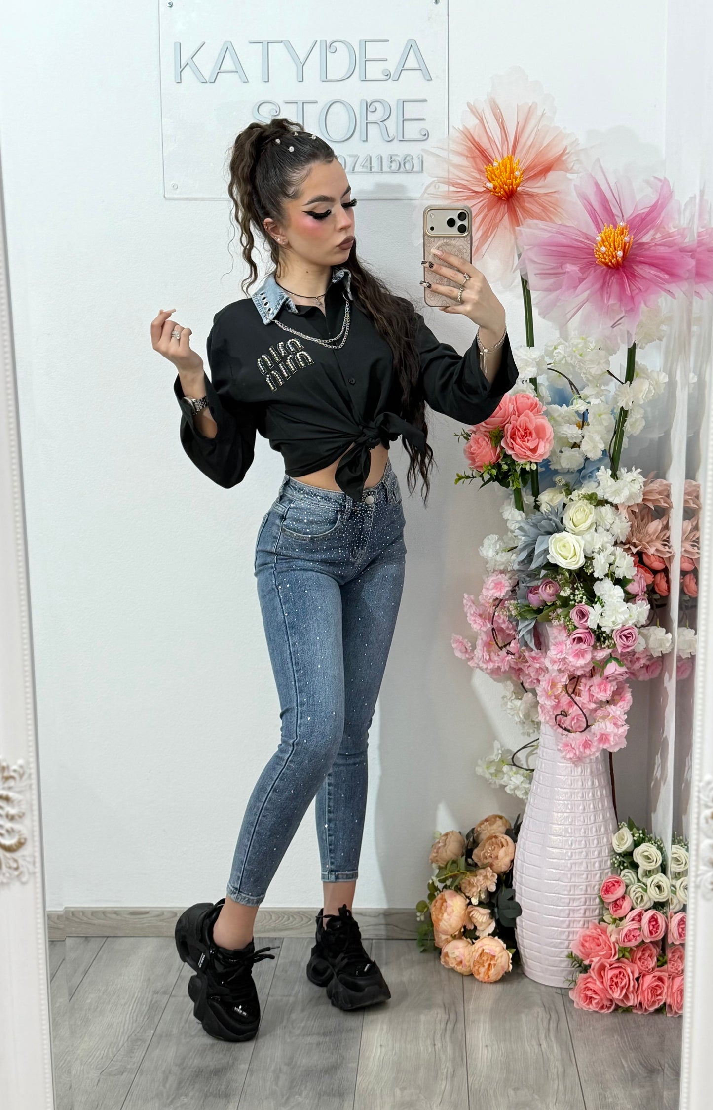 Jeans skinny  albastri cu cristale ROXANA
