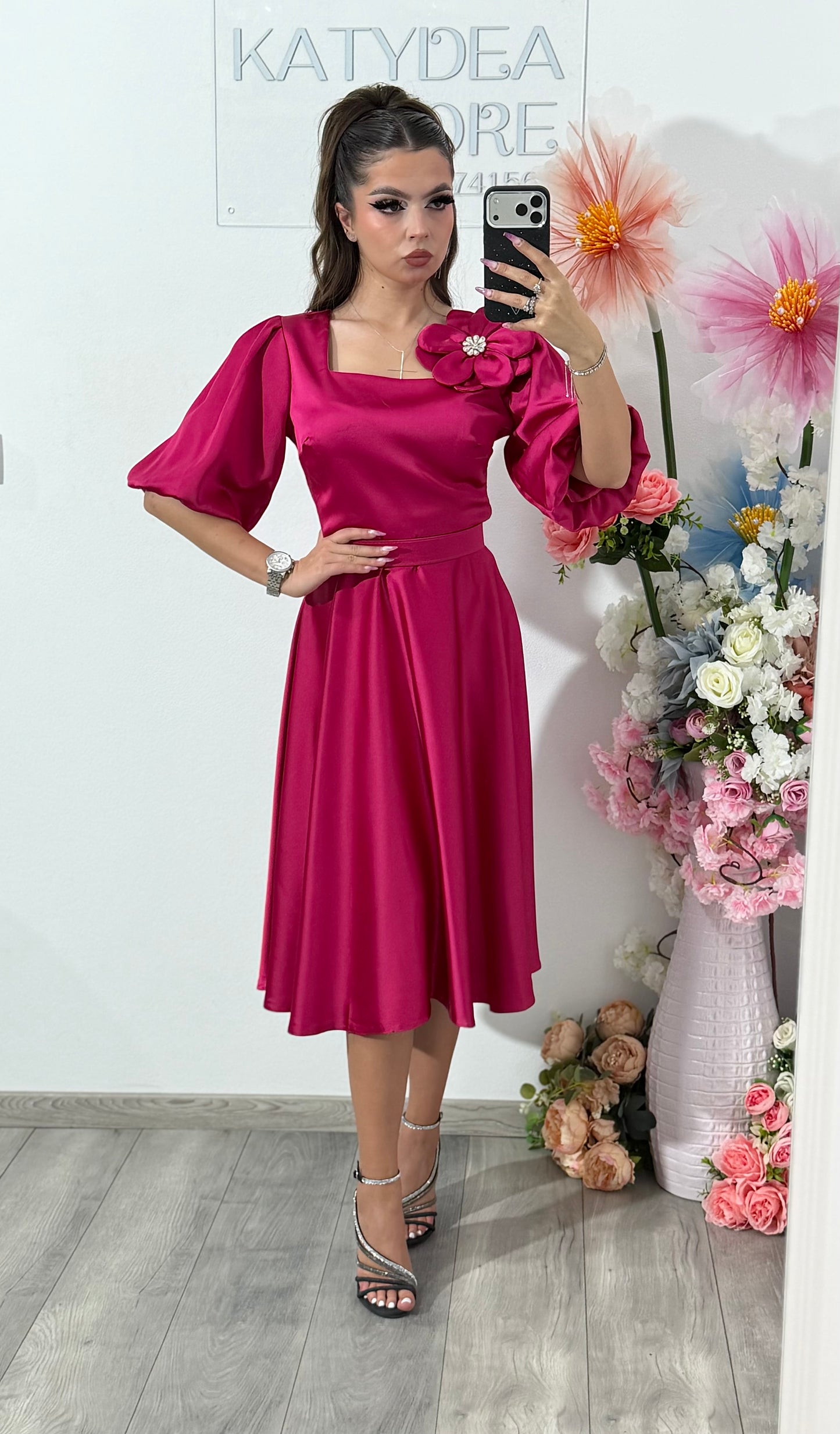 Rochie elegantă fucsia FLOWER