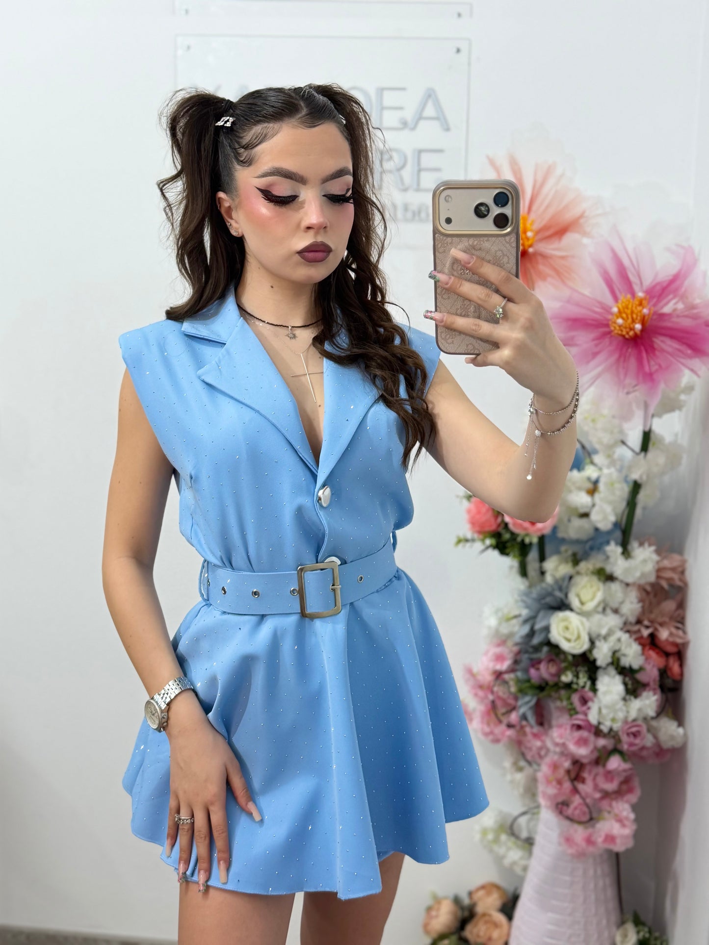 Salopetă elegantă cu cristale blue Elissa