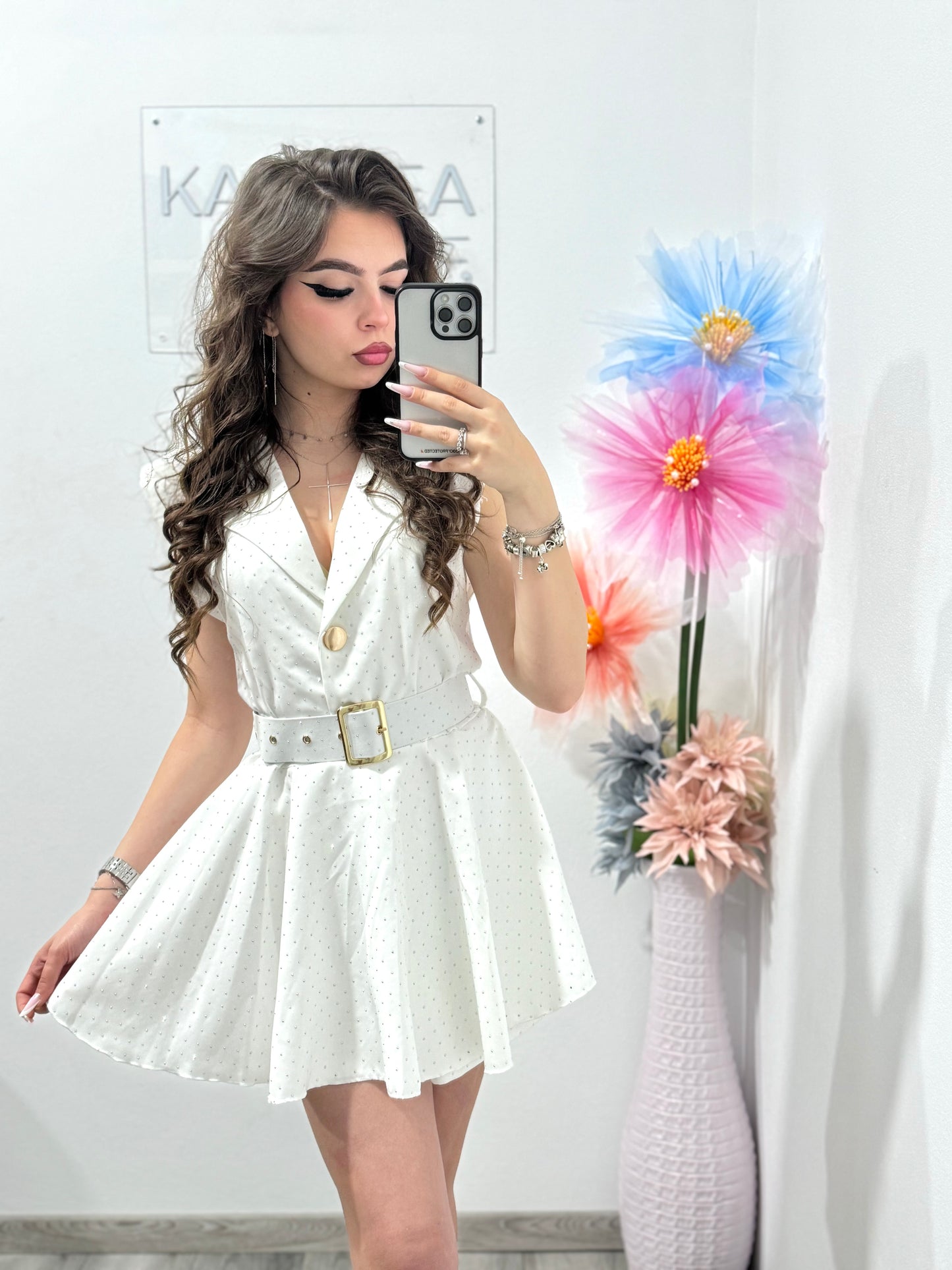 Salopetă elegantă cu cristale albă Elissa