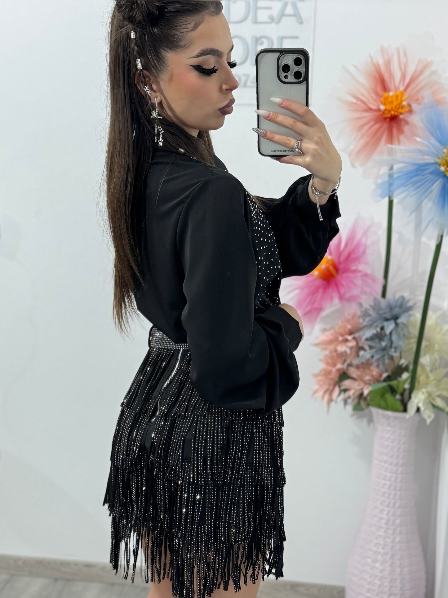 Fustă-pantalon din piele întoarsă și cristale ANDREEA