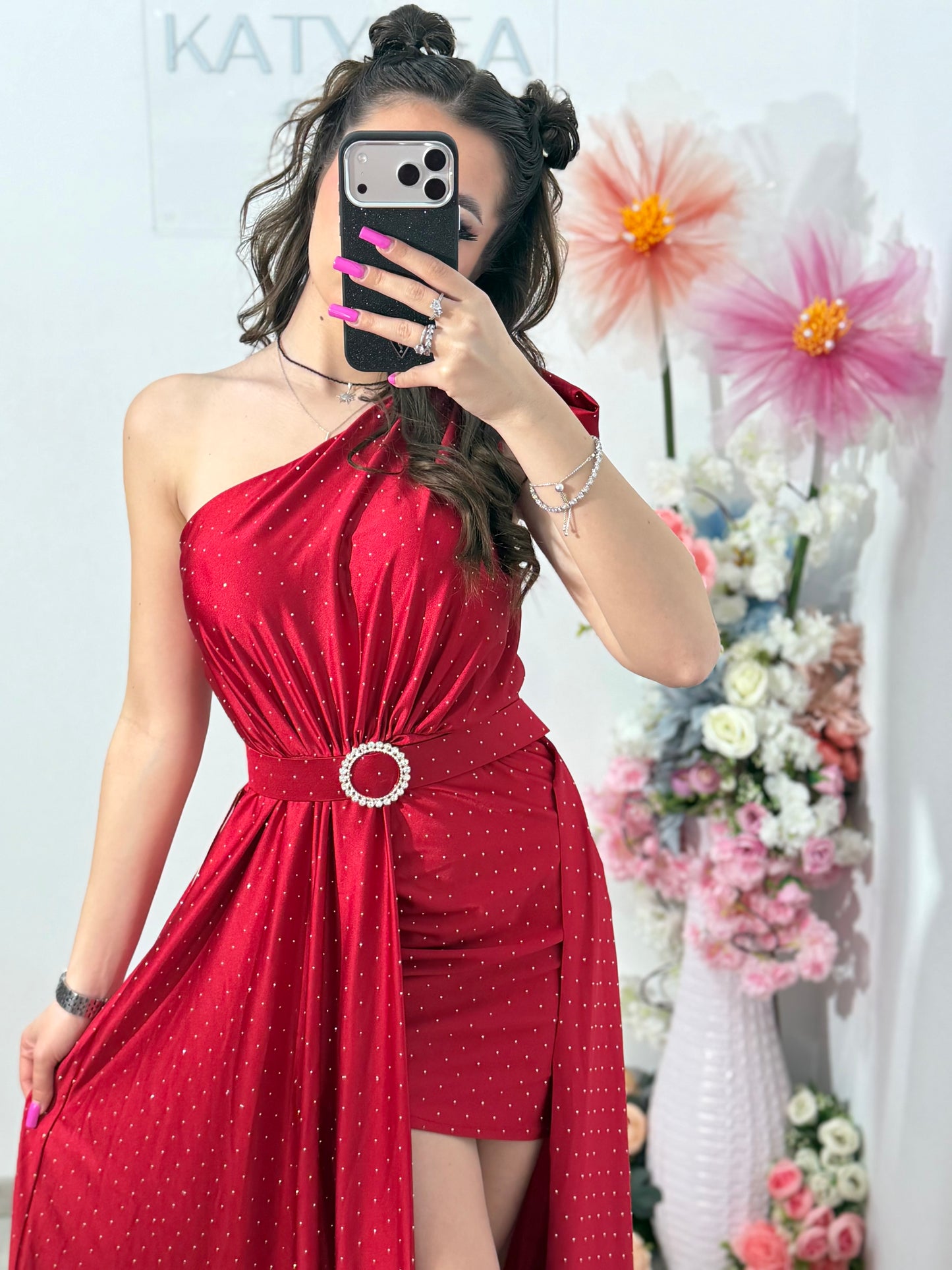 Rochie elegantă cu cristale rosie Cleopatra
