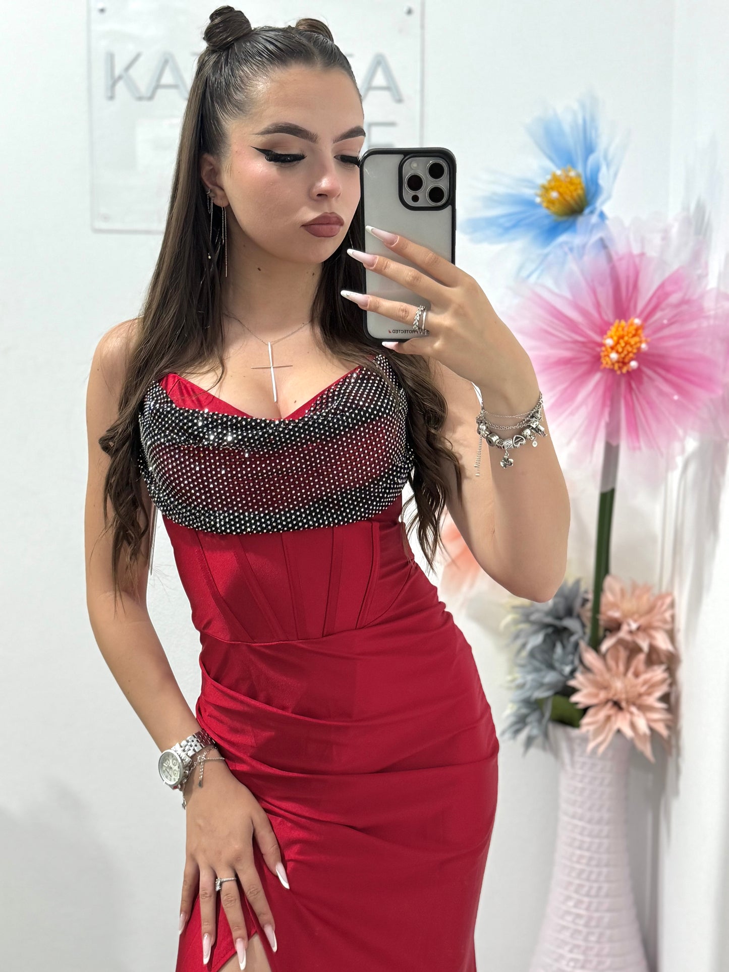 Rochie elegantă cu cristale rosie Katherine