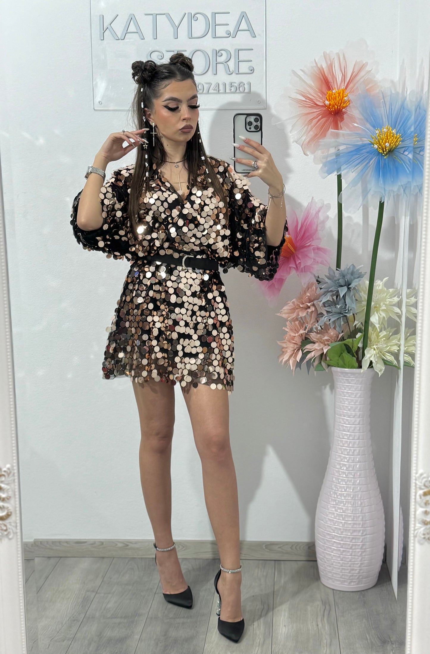 Salopetă din paiete aurii ALINNE