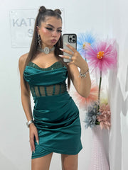 Rochie scurtă cu corset verde Sofia