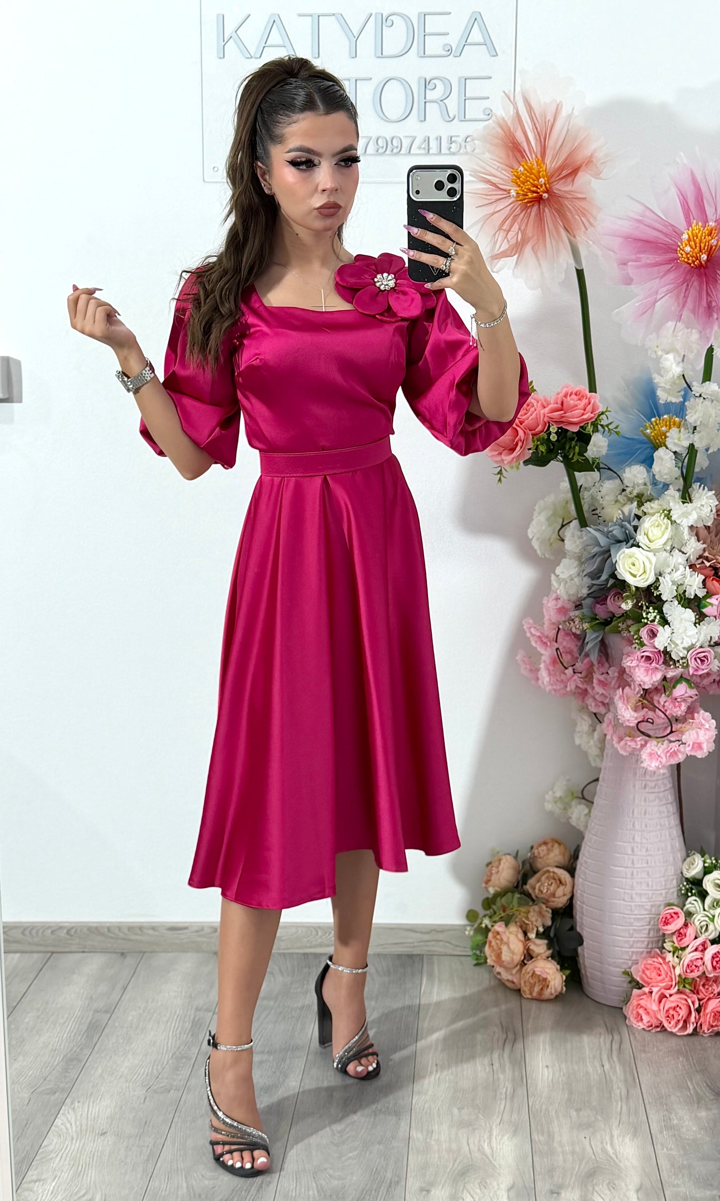 Rochie elegantă fucsia FLOWER