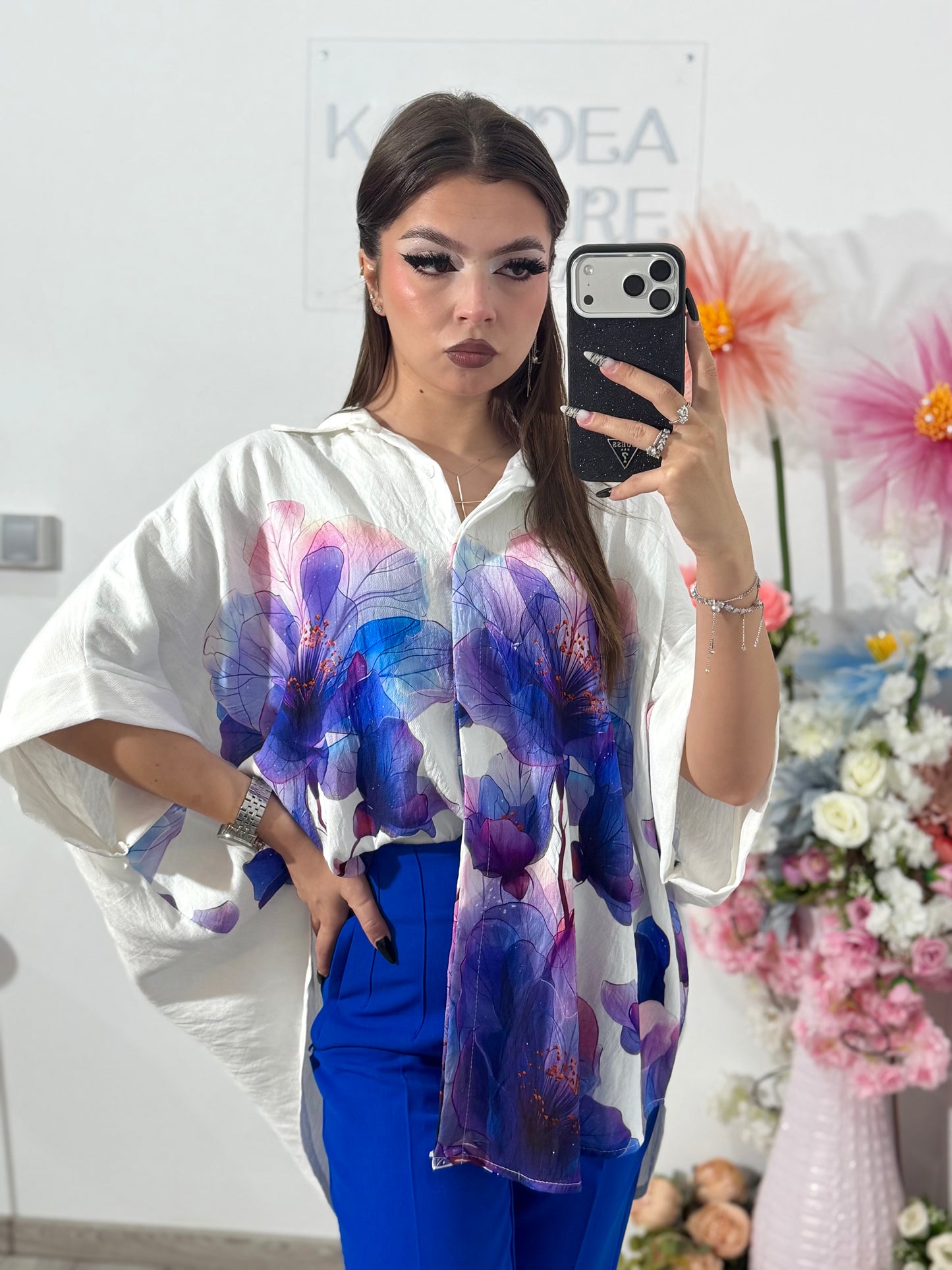 Cămașă din în cu imprimeu albastru violet ELIZA