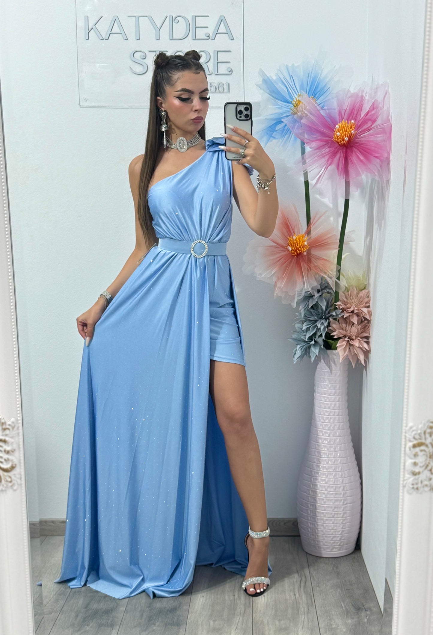 Rochie elegantă cu cristale albastru deschis Cleopatra