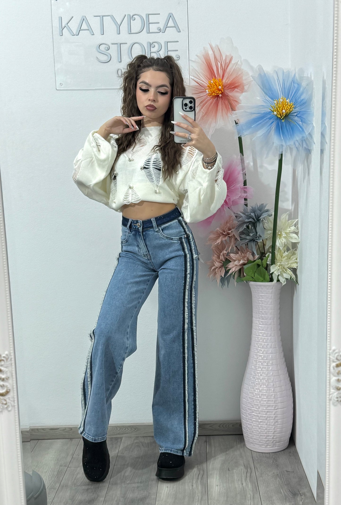 Jeans WIDELEG albastru Angel