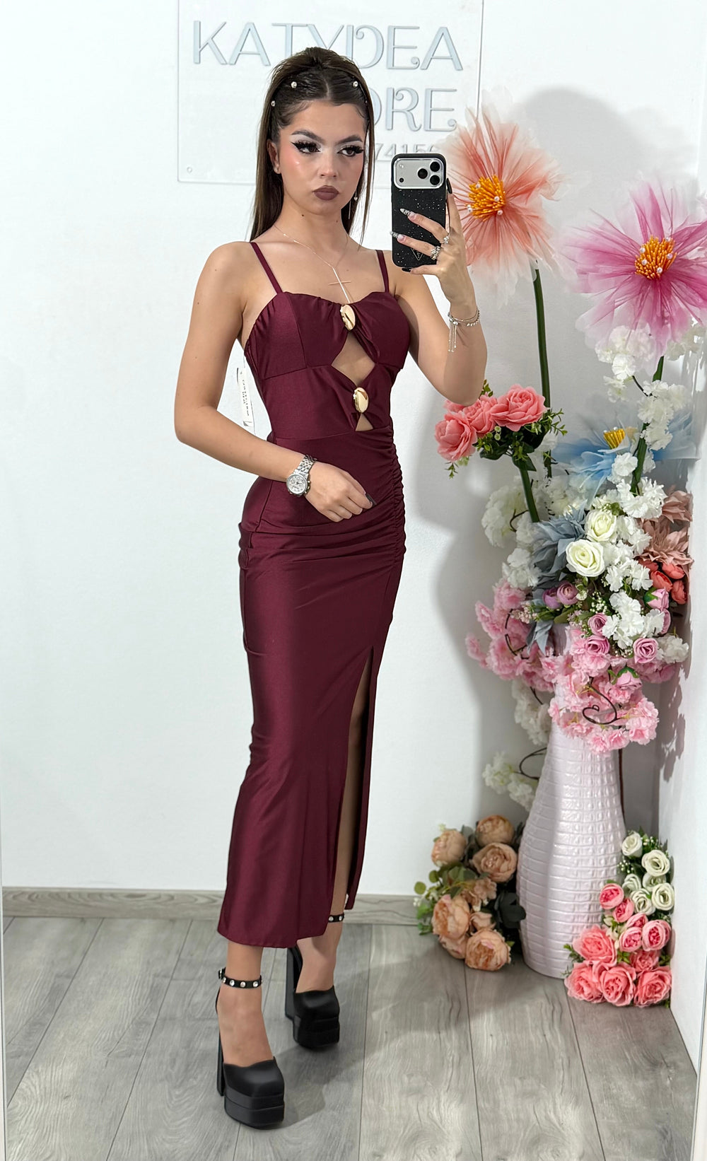 Rochie midi bordo COCKTAIL