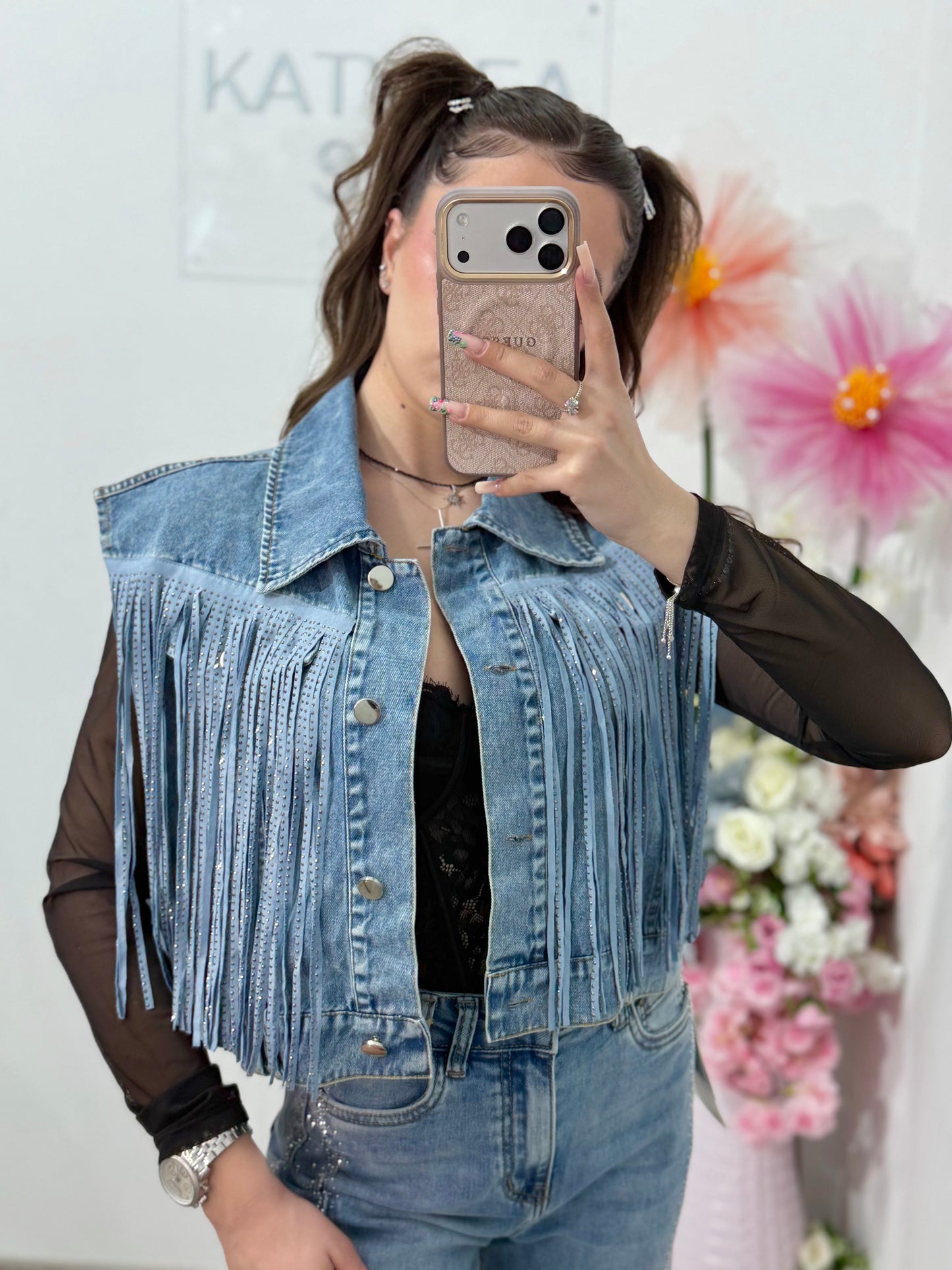 Vestă din denim cu cristale BELLA