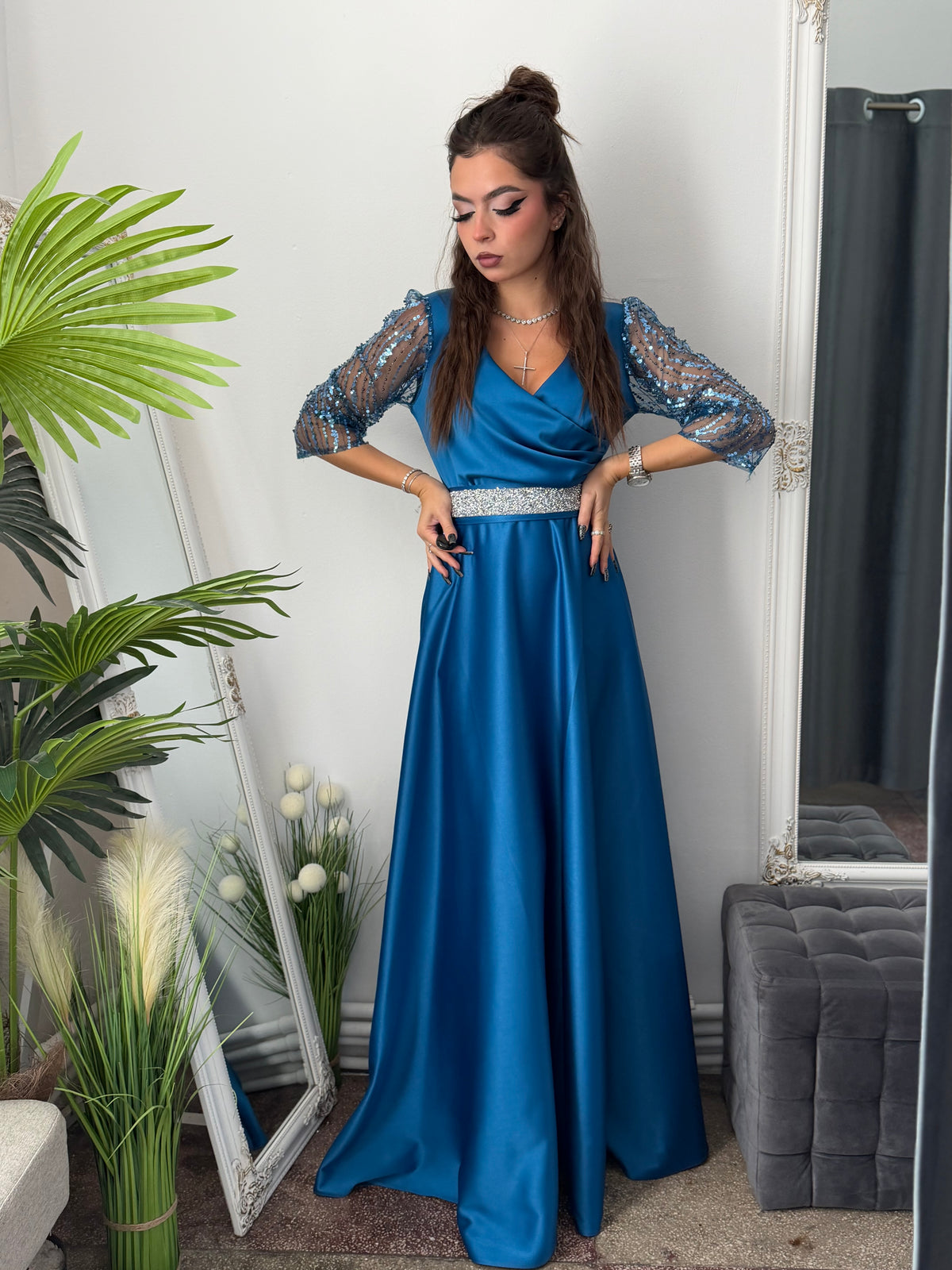 Rochie lungă turcoaz ADRIA