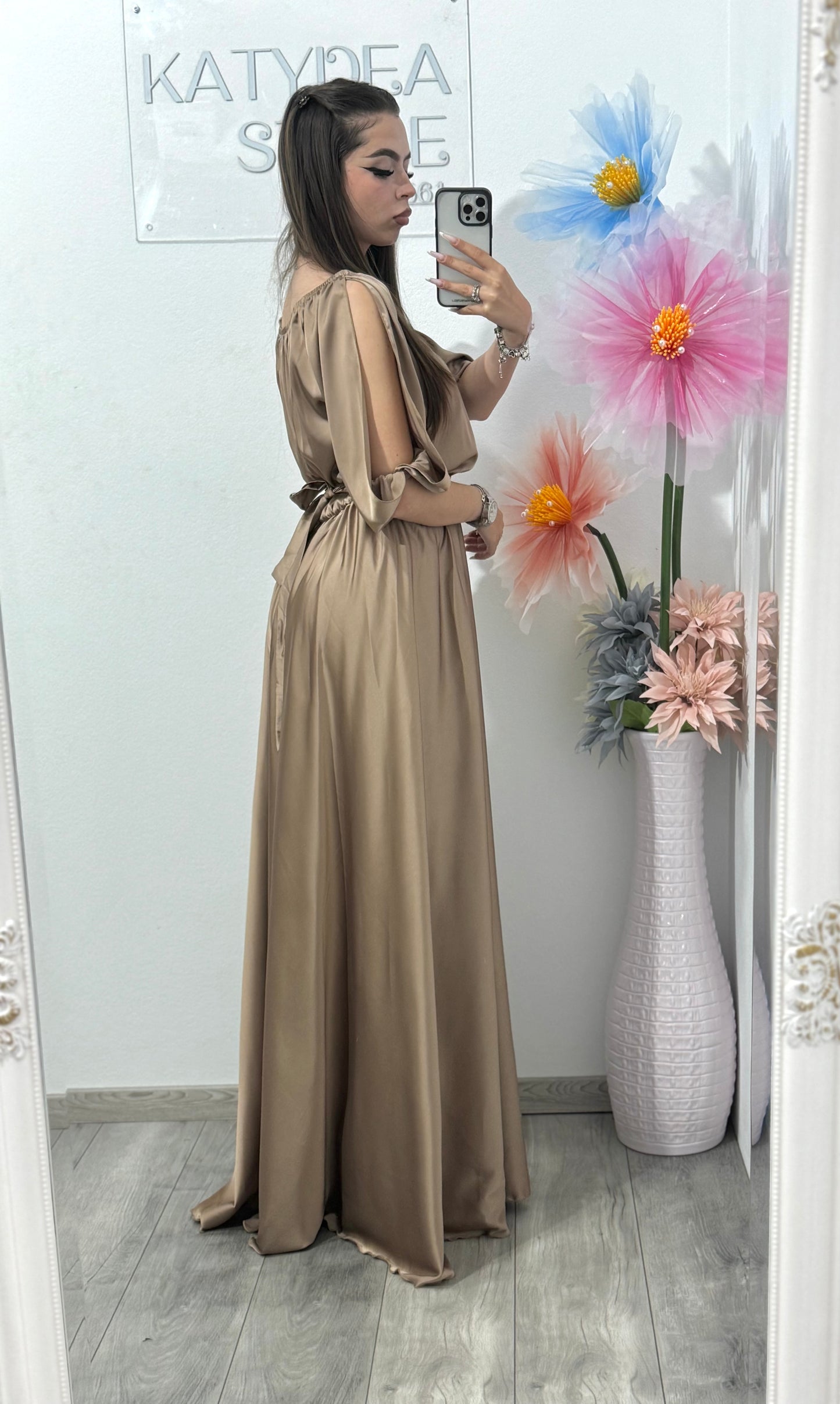 Rochie din satin cappucino Anna