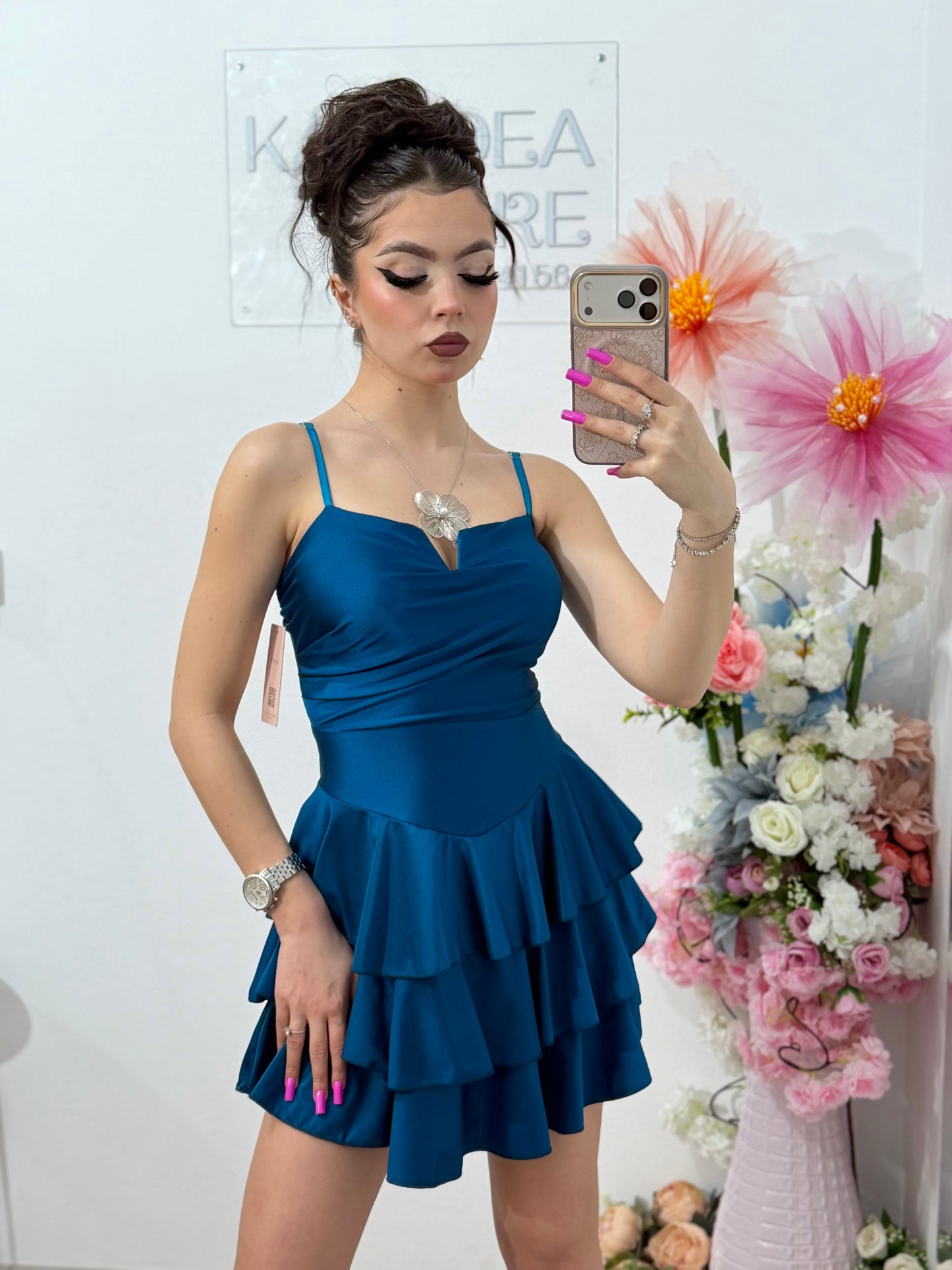 Rochie scurta turcoaz Sabrina