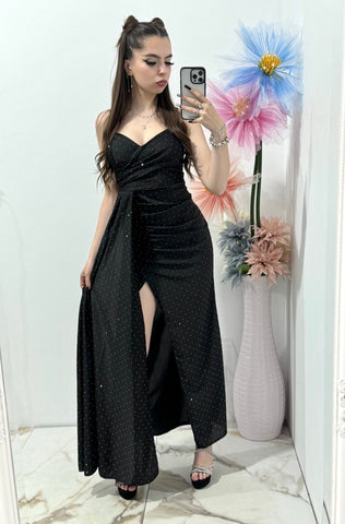 Rochie Monique cu cristale ștanțate neagră