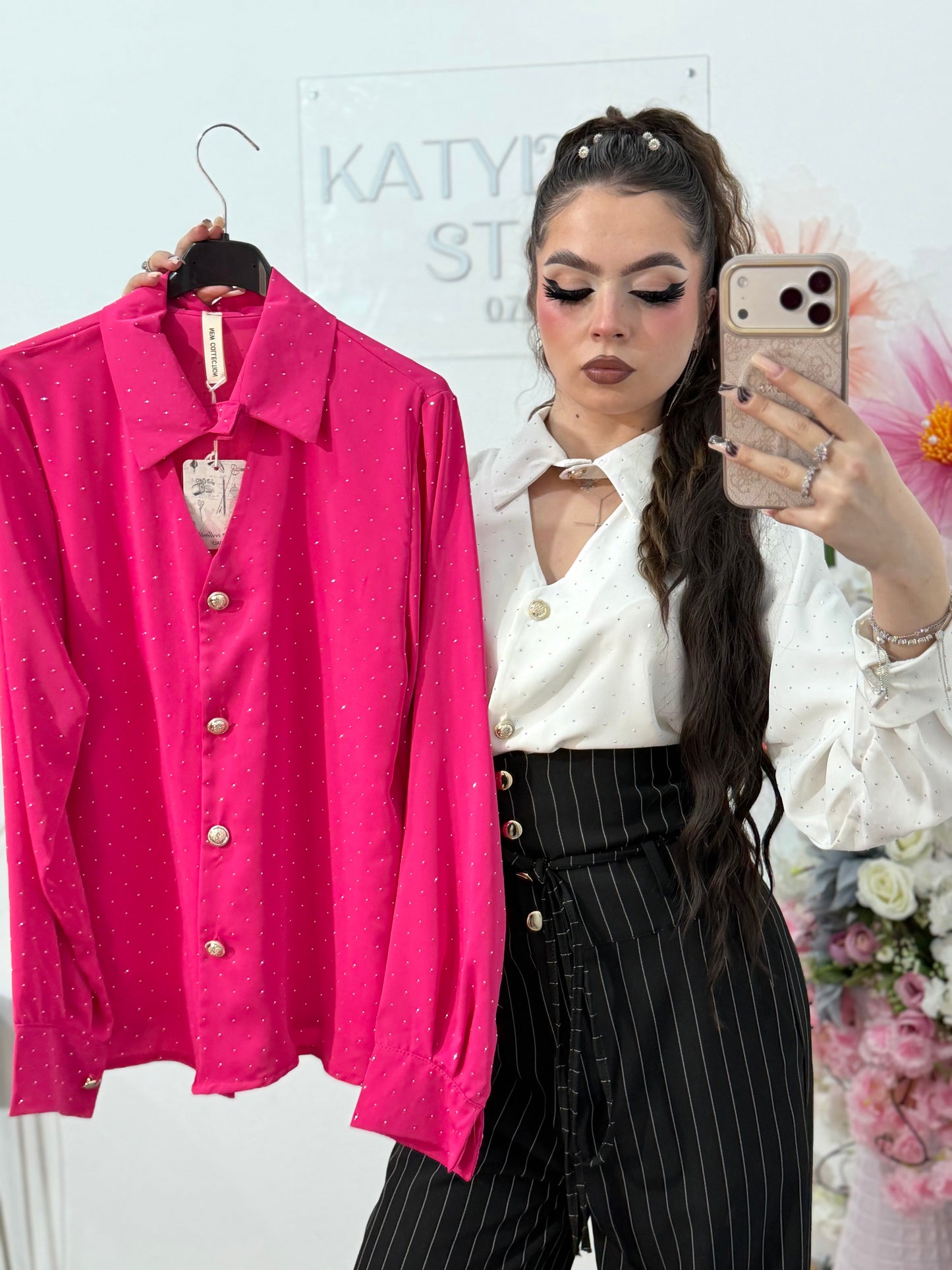 Cămașă elegantă cu cristale ștanțate MARIA