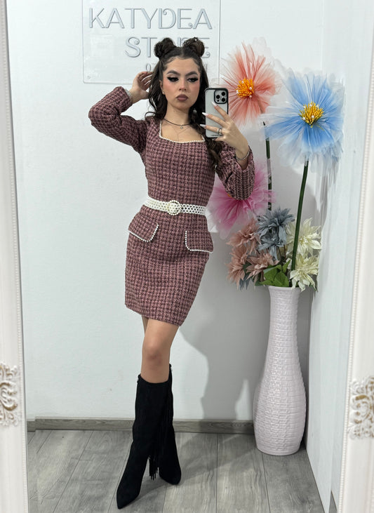 Rochie din tweed roz ELLA