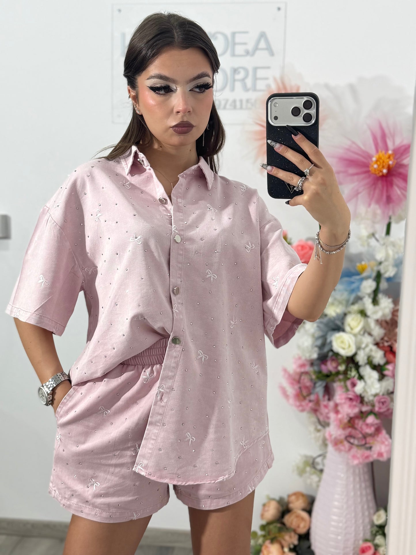 Compleu din denim roz Claudia