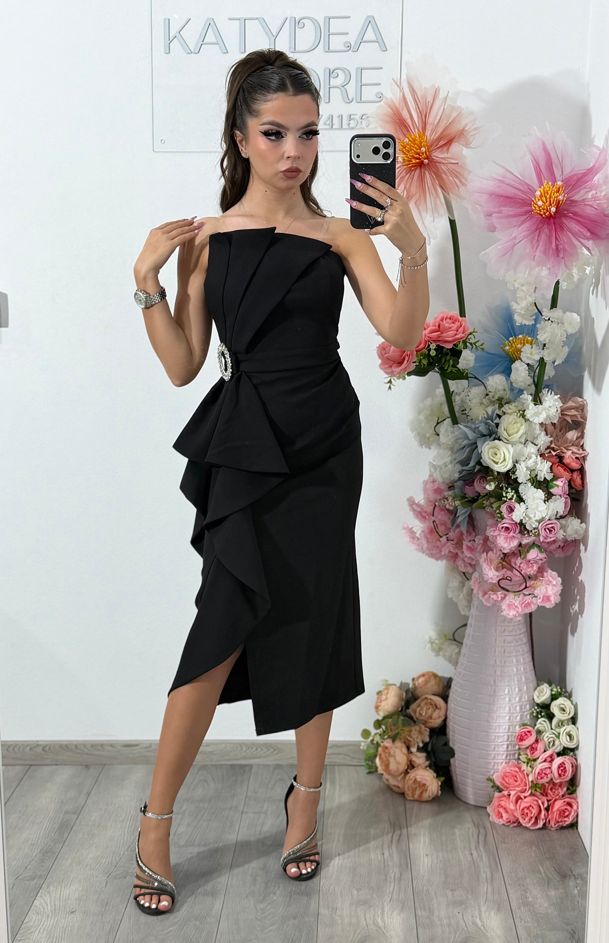 Rochie midi neagra Sabrina