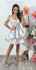 Rochie florală cu volane blue DEEA