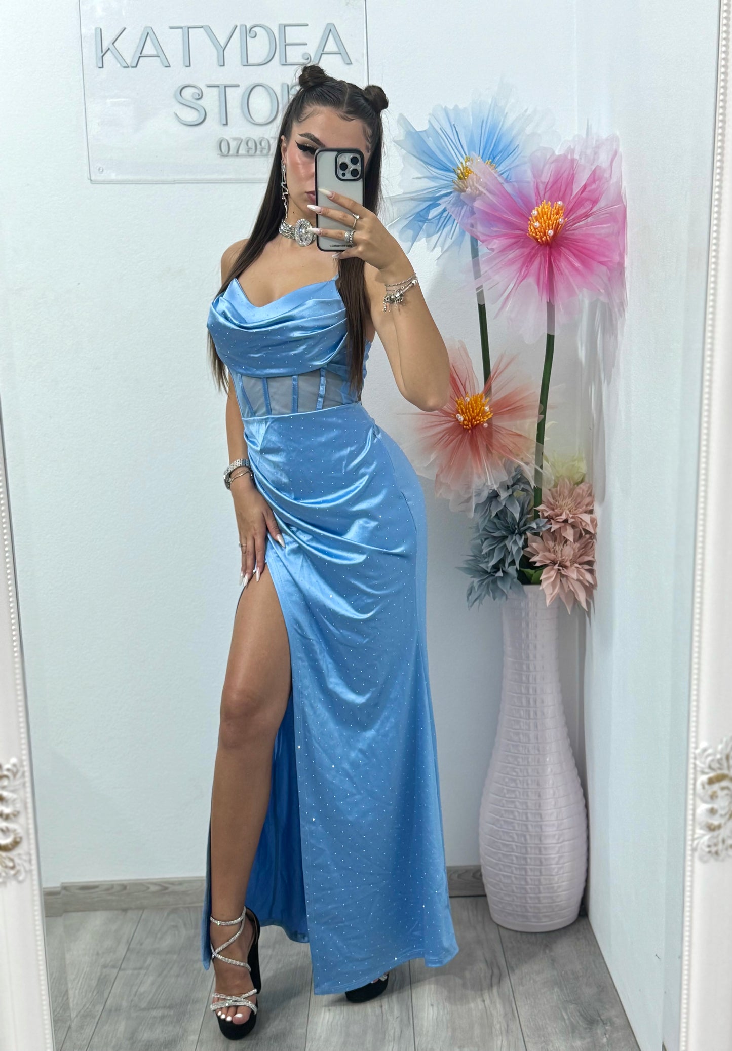 Rochie elegantă cu corset babyblue Alice