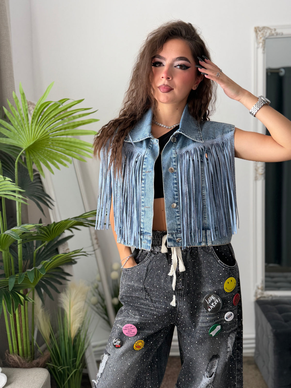 Vestă din denim cu cristale BELLA