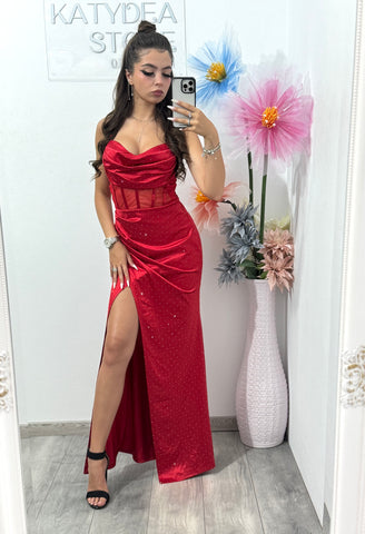 Rochie elegantă cu corset și cristale roșie Alice