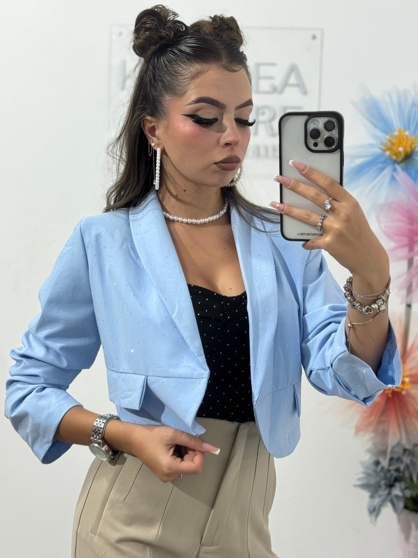 Sacou elegant cu cristale bleu Karina