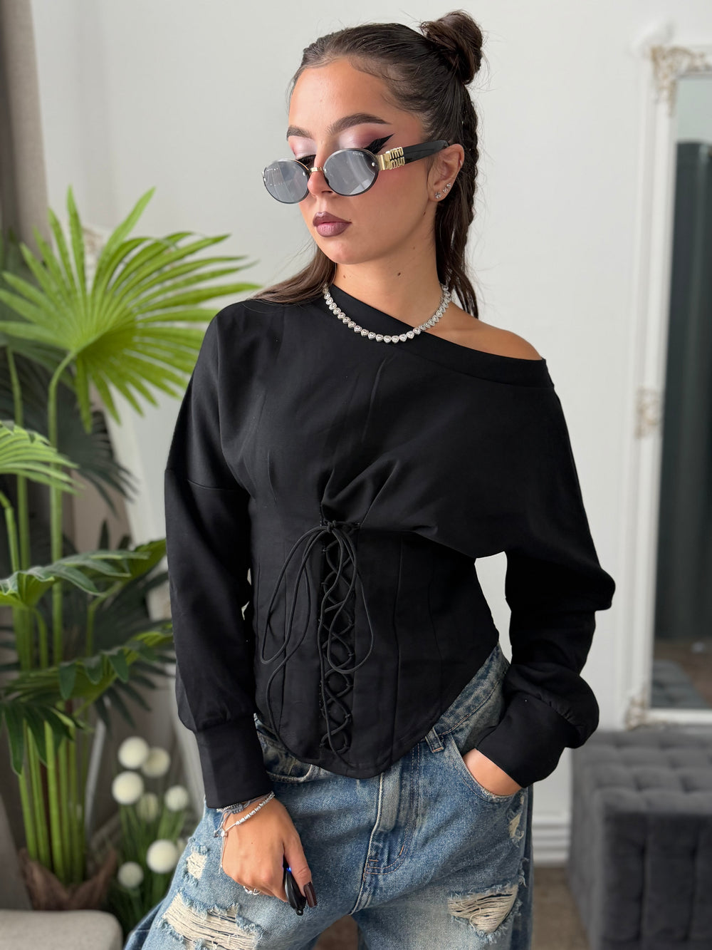 Bluză tip corset neagra JOLIE