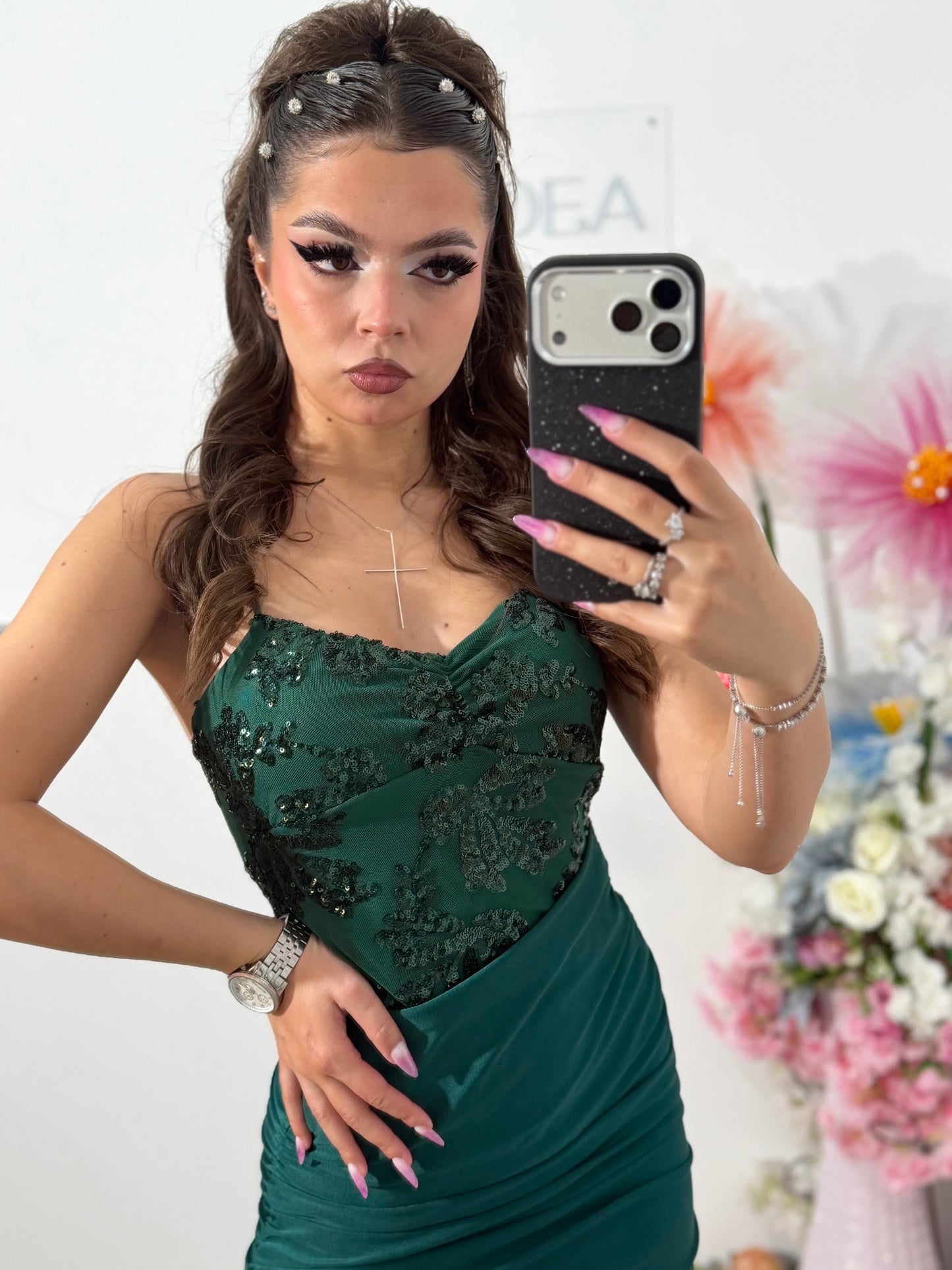 Rochie elegantă cu paiete verde MELEK