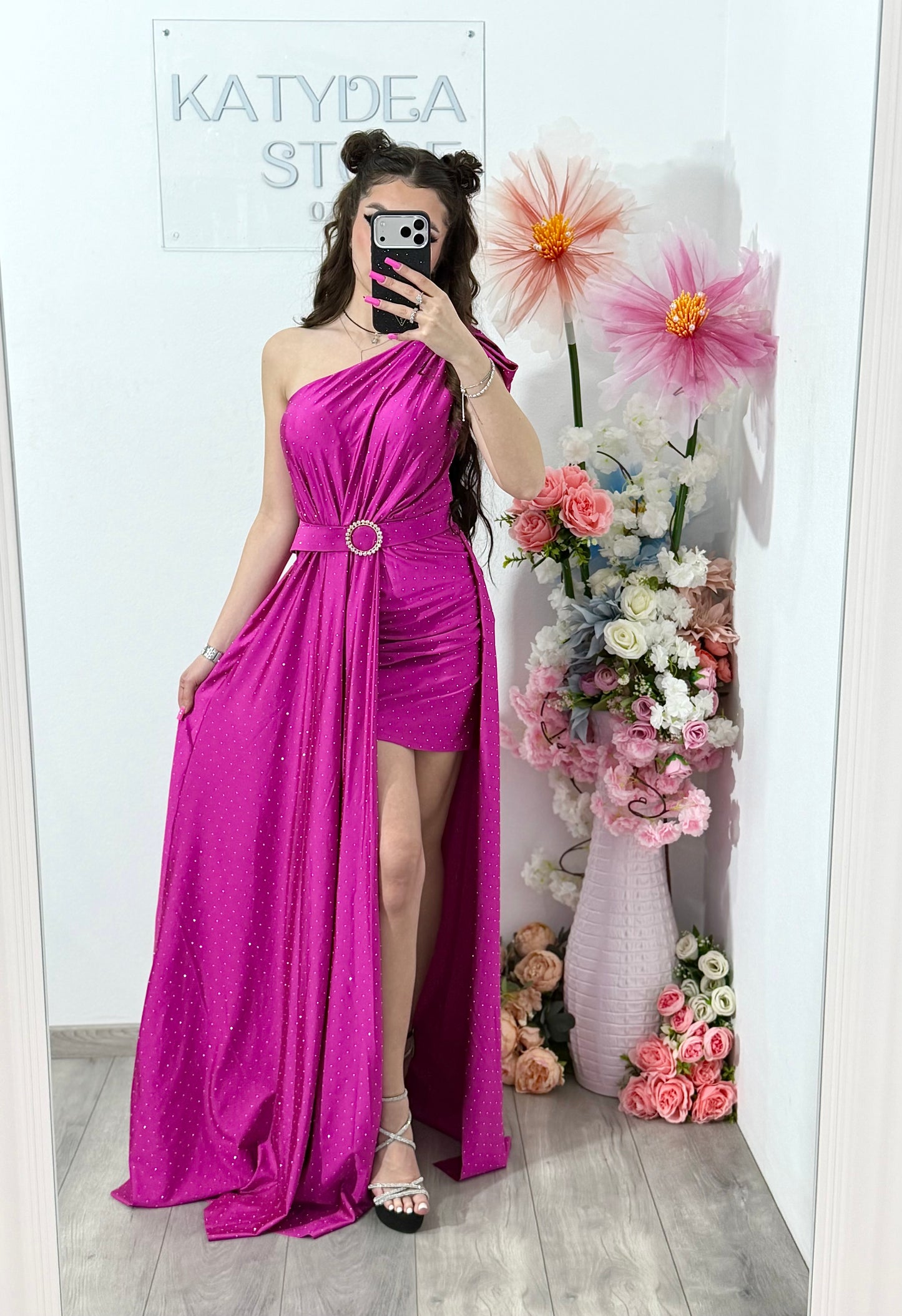 Rochie elegantă cu cristale fucsia Cleopatra
