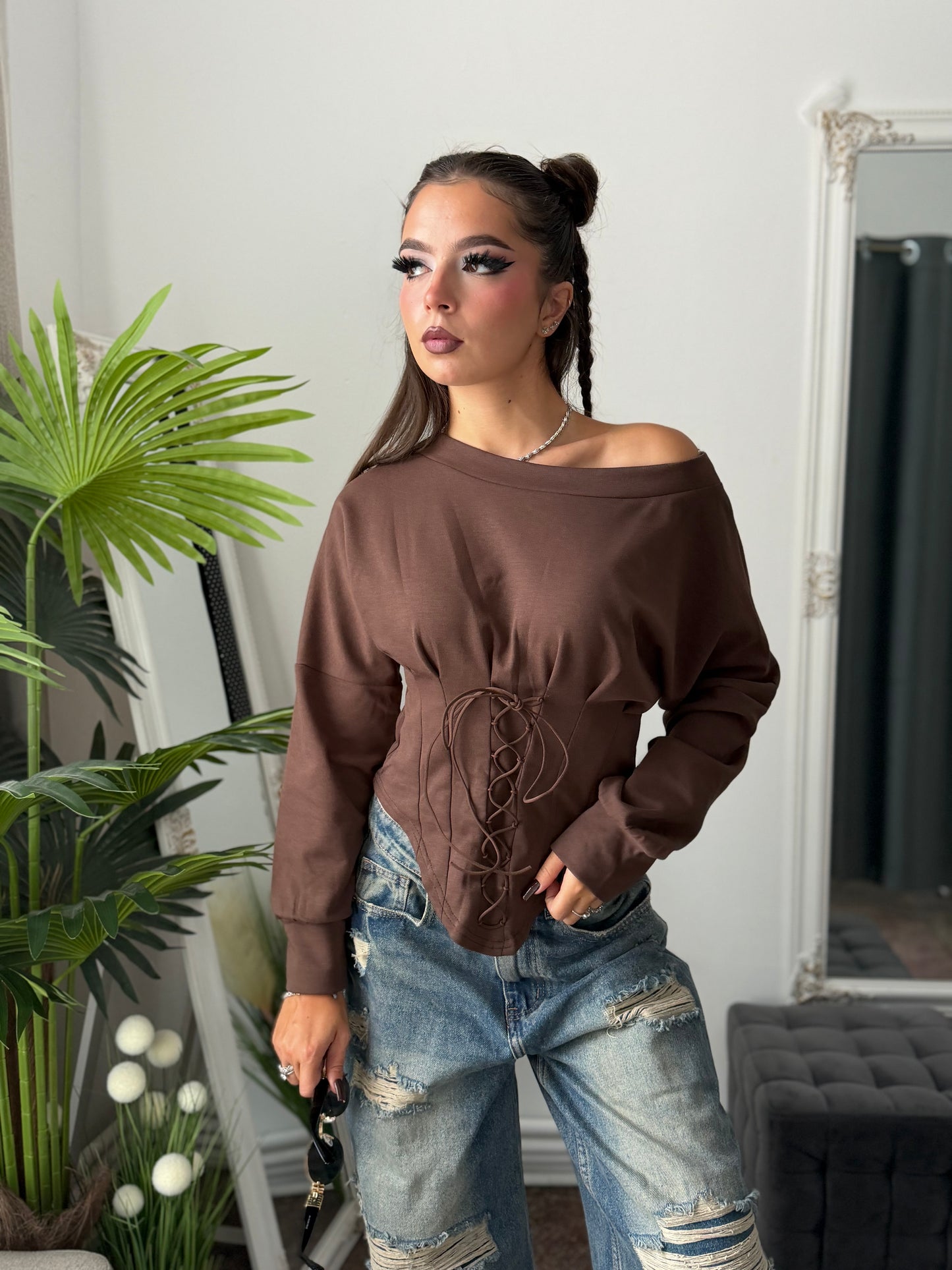Bluză tip corset maro JOLIE