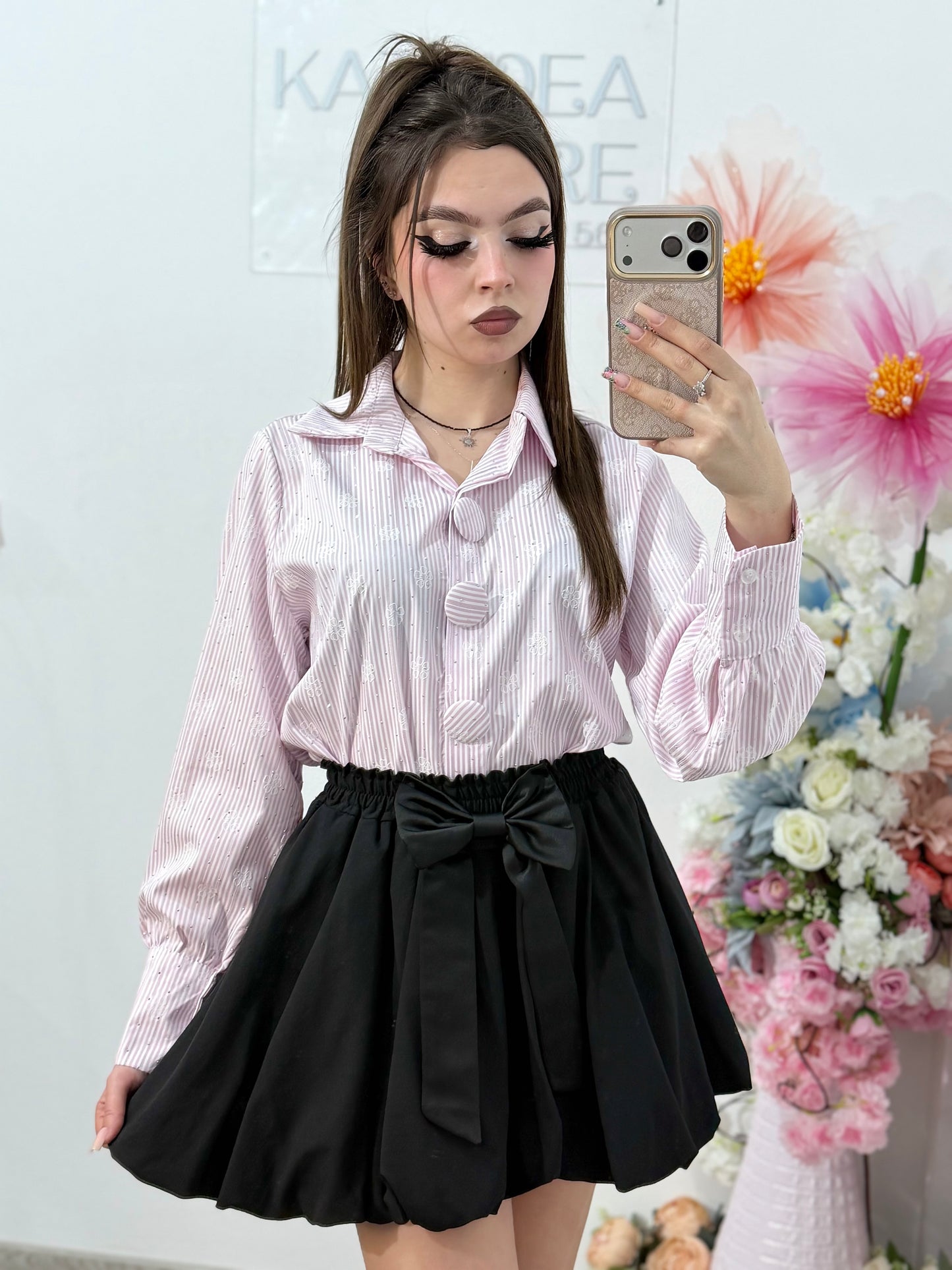 Cămașă elegantă cu dungi si cristale ștanțate ELENA