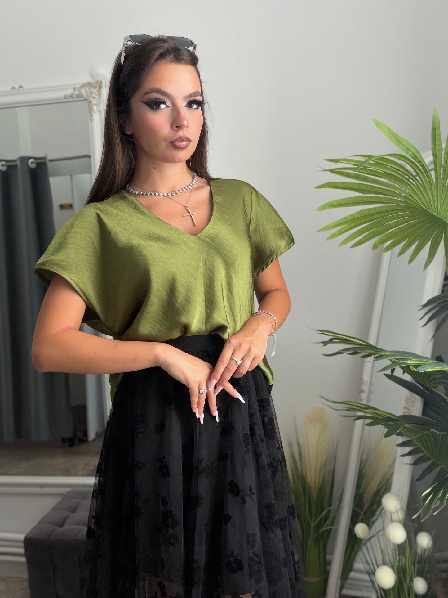 Cămașă satinata verde KARLA