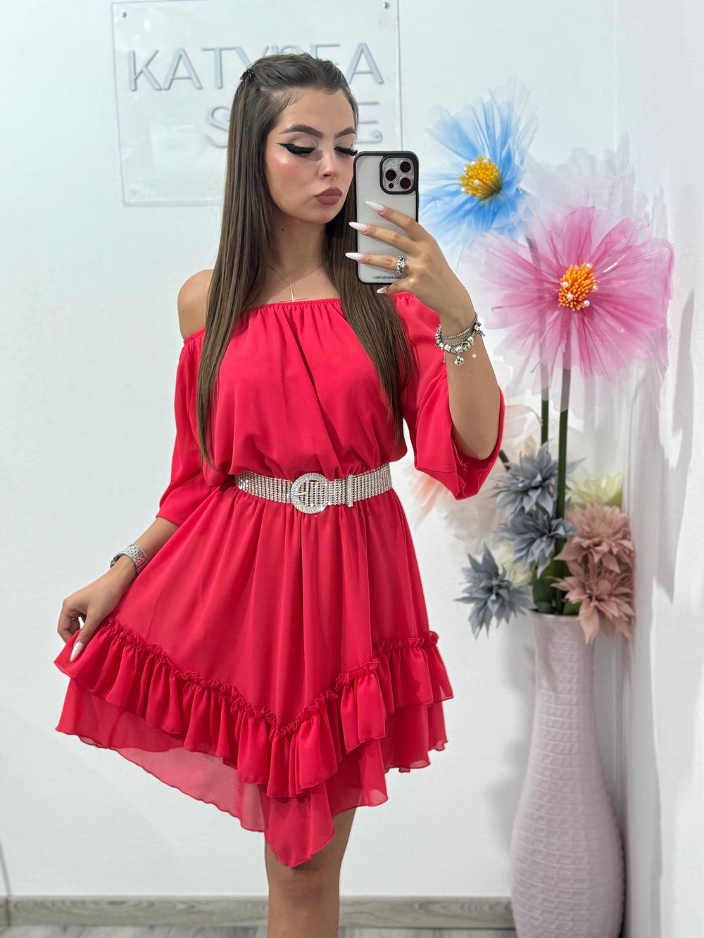 Rochie din voal corai Carla