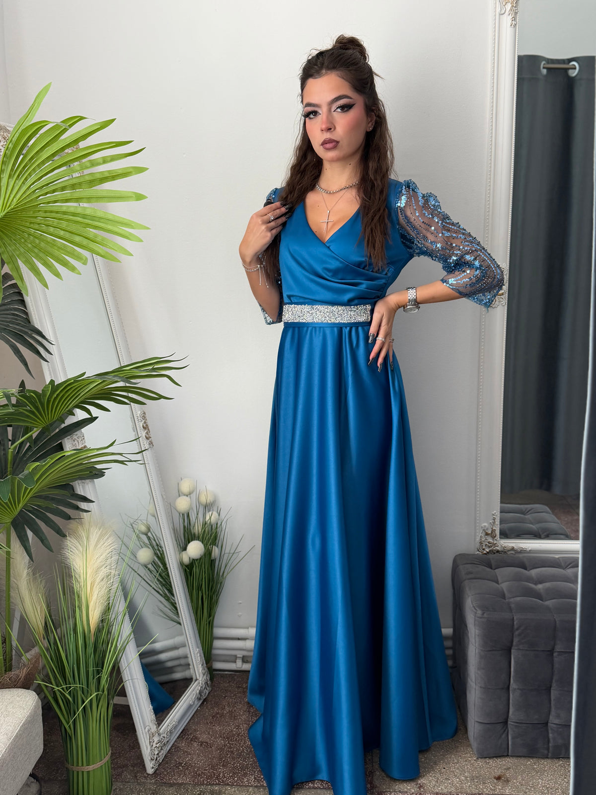 Rochie lungă turcoaz ADRIA